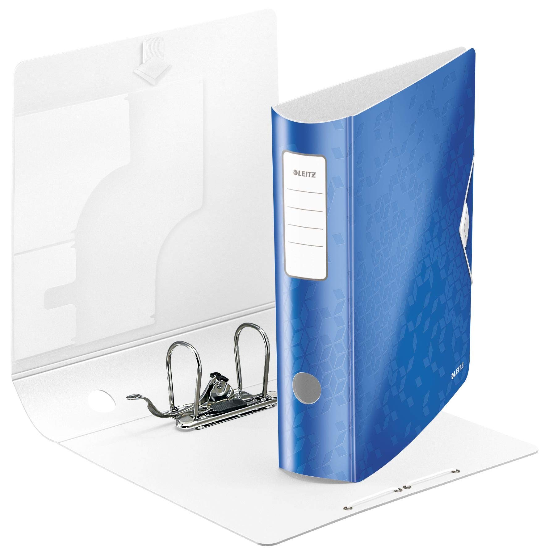 Leitz Qualitäts-Ordner 180° Active WOW, A4, Runder Rücken, 8,2 cm Breite, Kunststoff, Gummibandverschluss (3, blau metallic)