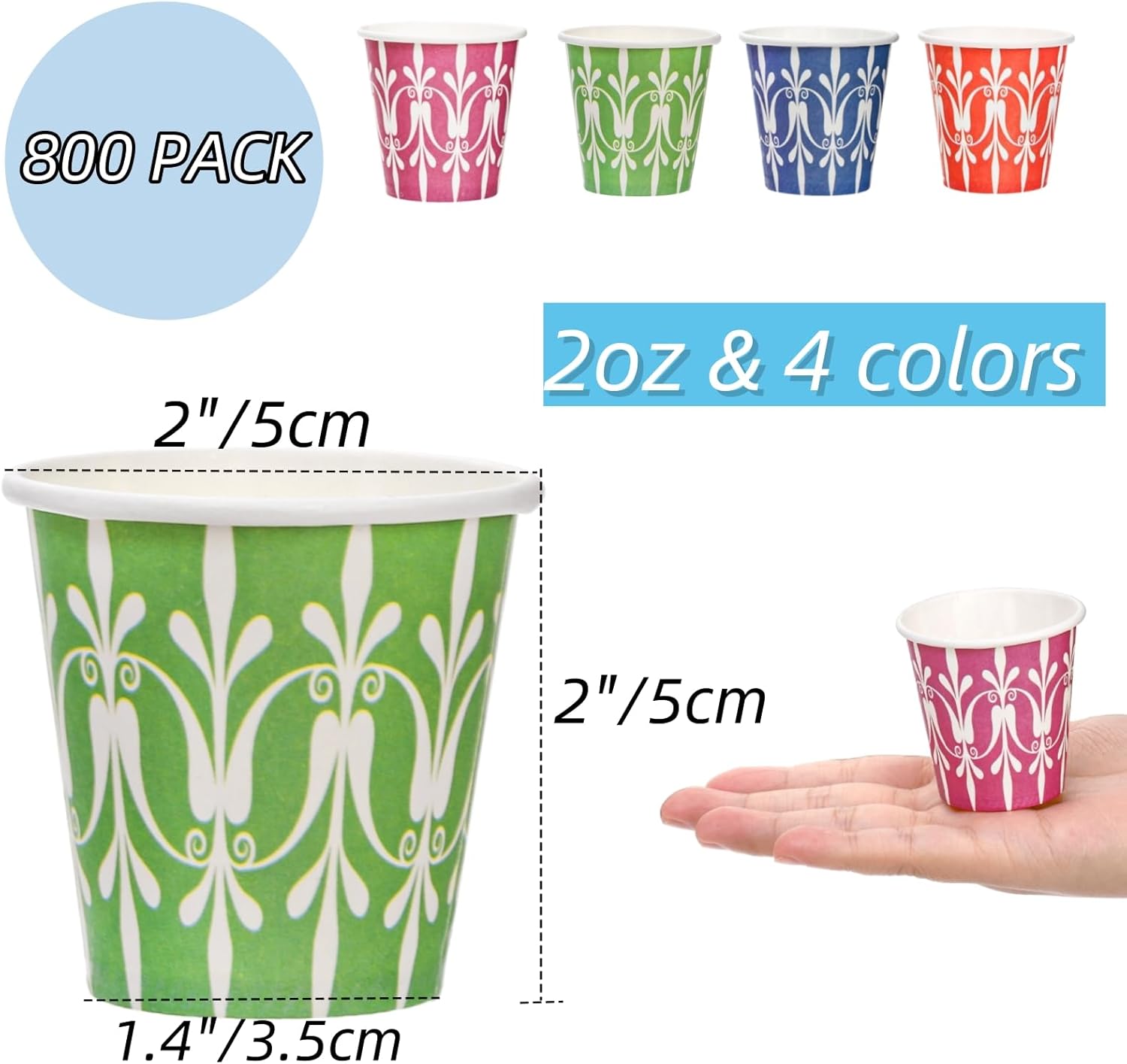 Goaste 800 Pack 2 oz Disposable Bathroom Cups, Colorful Small Mouthwash Cup, Multicolor Espresso Cup, Snack Cups for Bathroom, Party, Picnic, BBQ, Travel, Home and Event