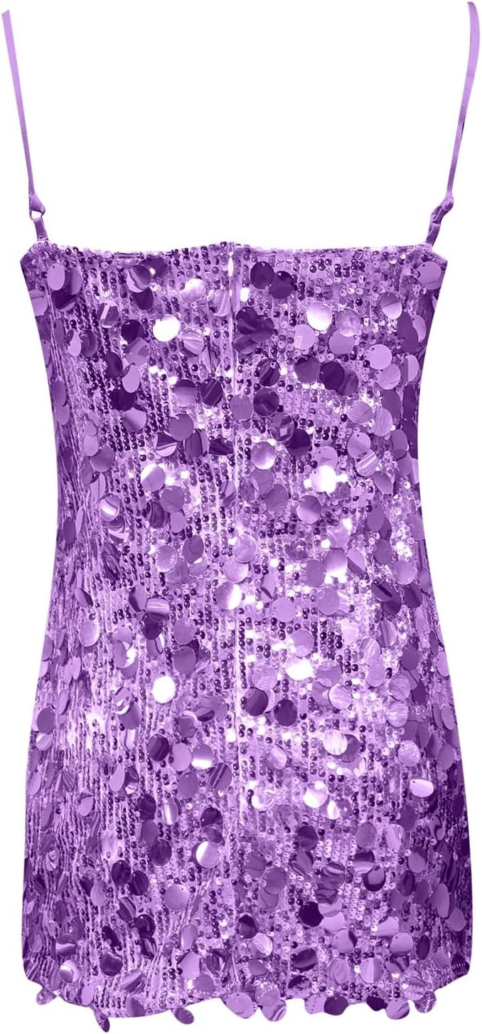 Sexy Sequin Mini Dress for Women Spaghetti Strap Backless Sparkly Bodycon Dress for Night Club Evening Cocktail Party