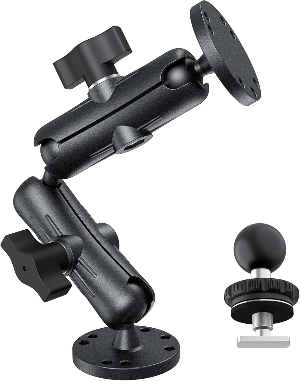 Kewirya Fish Finder & Ball Mount with Aluminum Long Arm Extension, AMPS Round Plate for GPS/Boats/Vehicle, T-Bolt Attachment for Track Systems & Backup Cameras, B Compatible with RAM