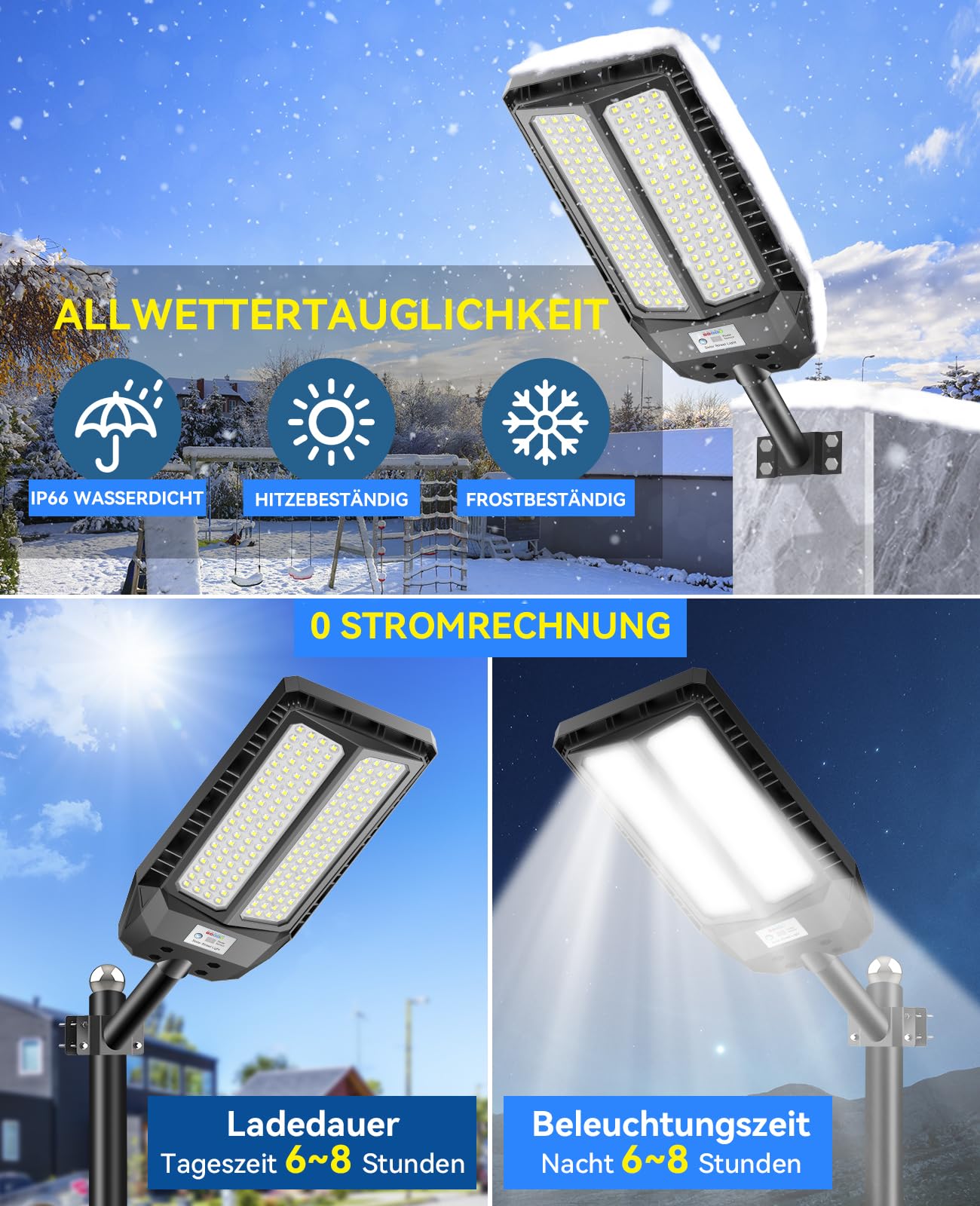 Adewalk 900W Solar Straßenlaterne mit Fernbedienung, IP66 Wasserdichte Solarlampen für Außen mit Bewegungssensor, 6500K Solarleuchten Superhelles LED Solar Strahler Außen für Gärten Garage Straßen