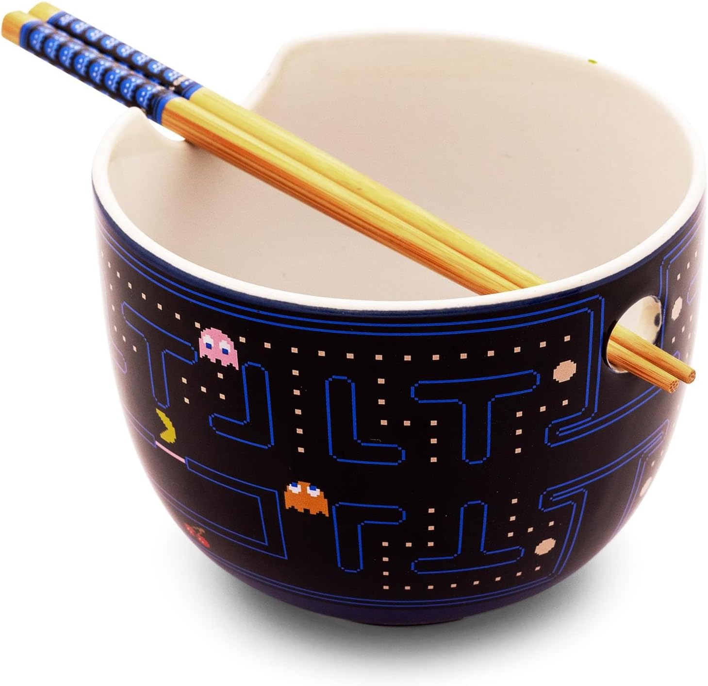 Pac-Man Classic Maze Ceramic Ramen Dinnerware Set | Includes 20-Ounce Noodle Bowl and Bamboo Chopsticks