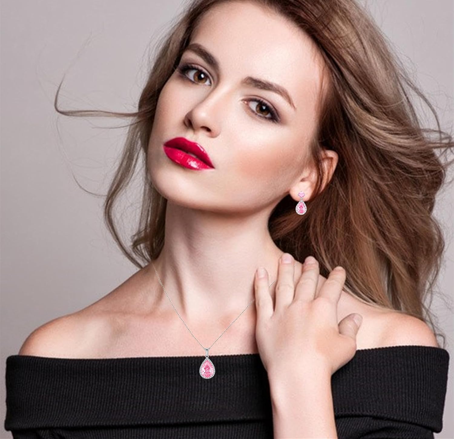 VONSSY Classic Oval Pendant Gemstone Necklace | Crystal Ruby Sapphire Waterdrop Birthstone Teardrop Emerald Necklace | 18K Platinum Gold Plated Chain | Jewelry Gift for Mother Wife Girlfriend