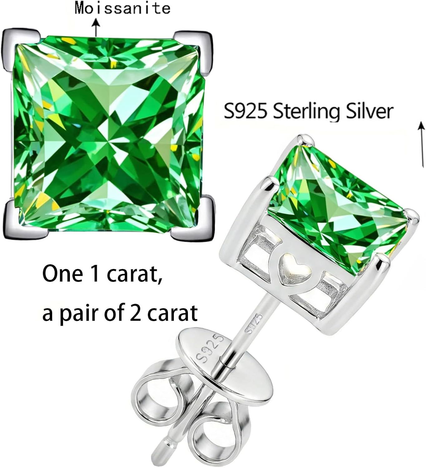 Moissanite Stud Earrings for Women, 0.8-2ct D Color, VVS1 Clarity, White Gold-Plated 925 Sterling Silver Stud Earrings, Anniversary Birthday for Women Men - Image 6