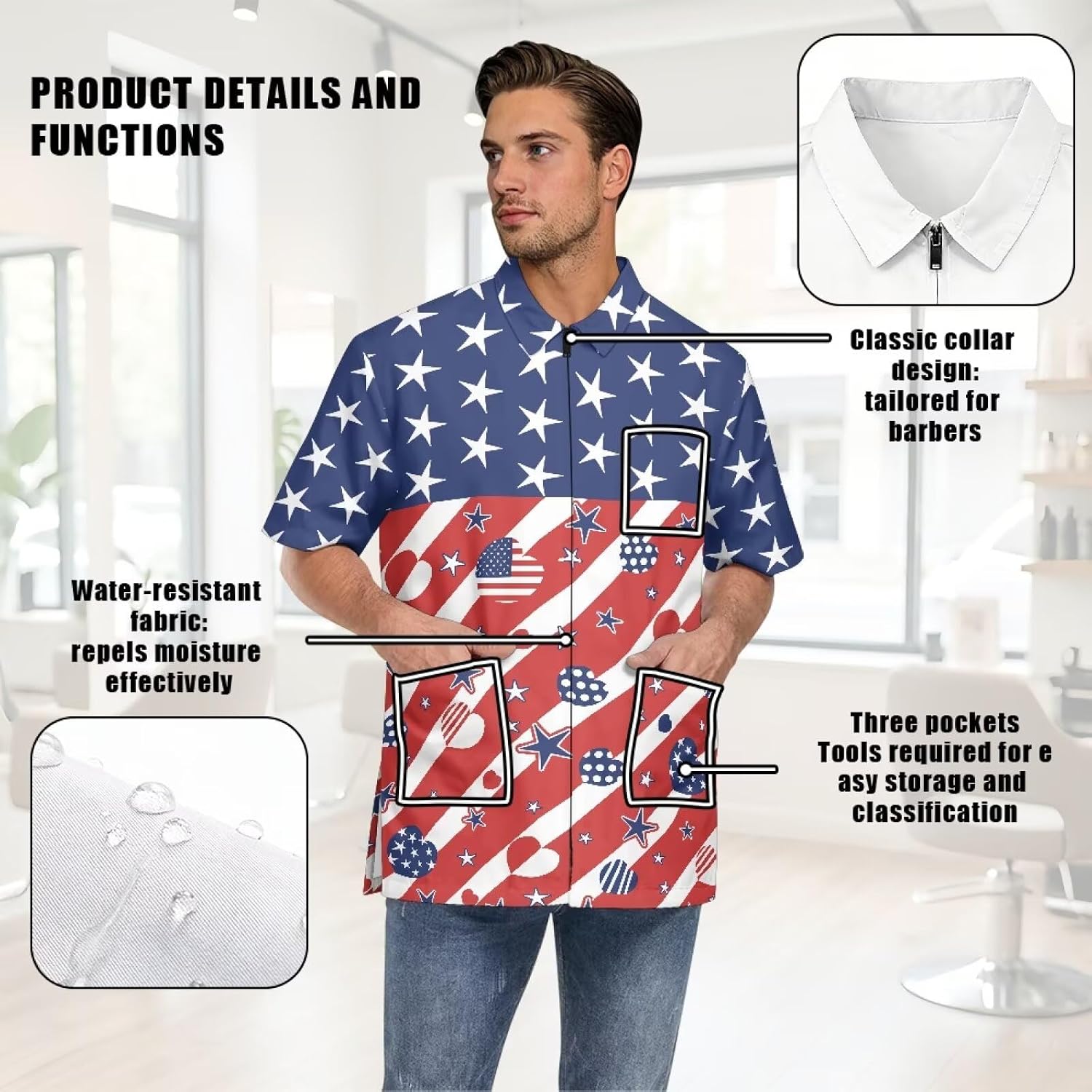 Men Women Barber Work Coat Waterproof Fabric Salon Stylist Tunic Uniform with Pockets for Hairdresser Vet Pet Groomer