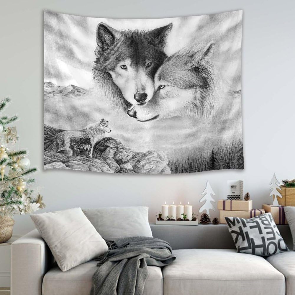 HVEST Wolf Tapestry Wild Predator Wolves Standing on Cliff Wall Hanging Animal Tapestries for Bedroom Living Room Dorm Wall Decor,60 W x 40 H inches
