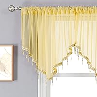 Vista 20 de WUBODTI Cenefas transparentes para ventanas de sala de estar, cortina triangular de encaje con cuentas de cristal, 51 pulgadas de ancho x 24 Beige
