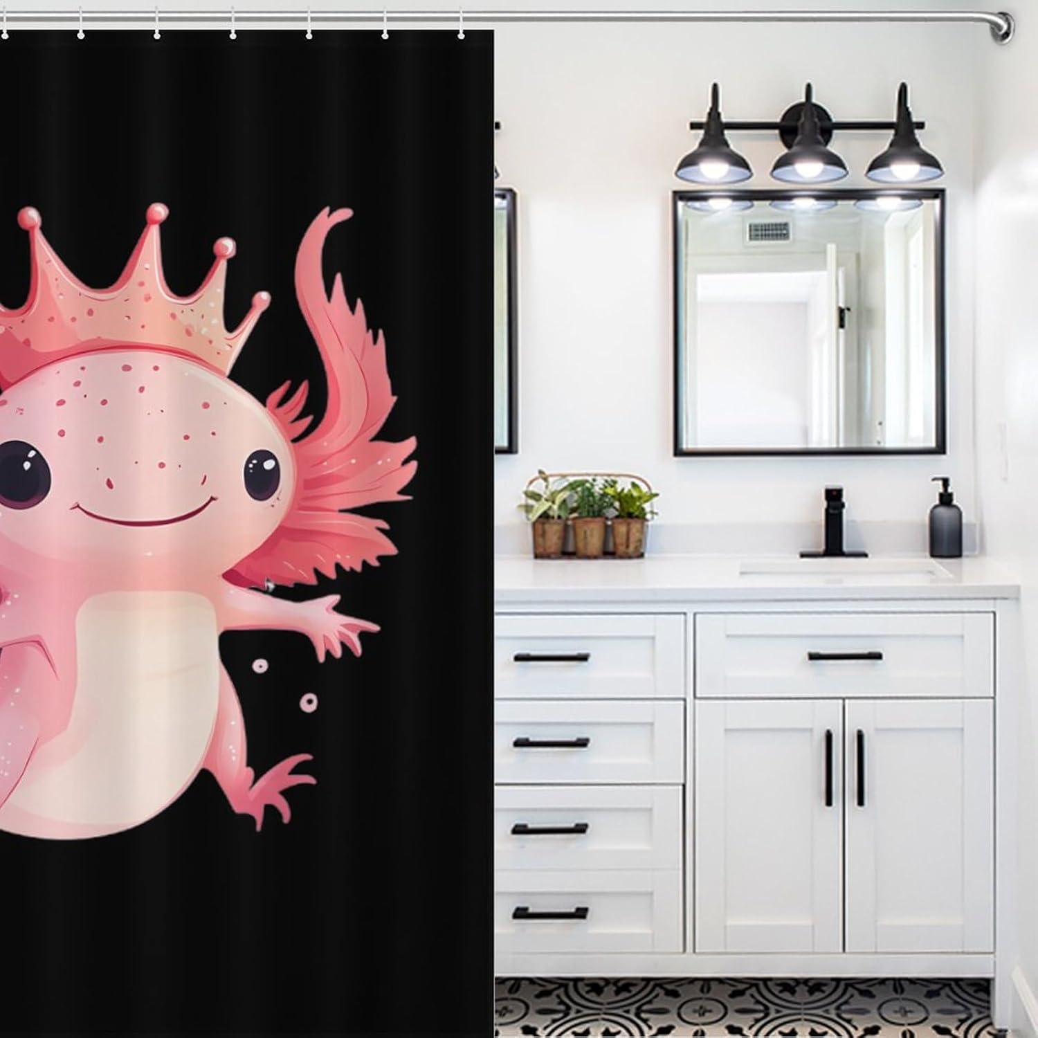 Cute Axolotl Funny Shower Curtains Washable Bath Curtain Liner with Hooks for Bathroom Bath Tubs