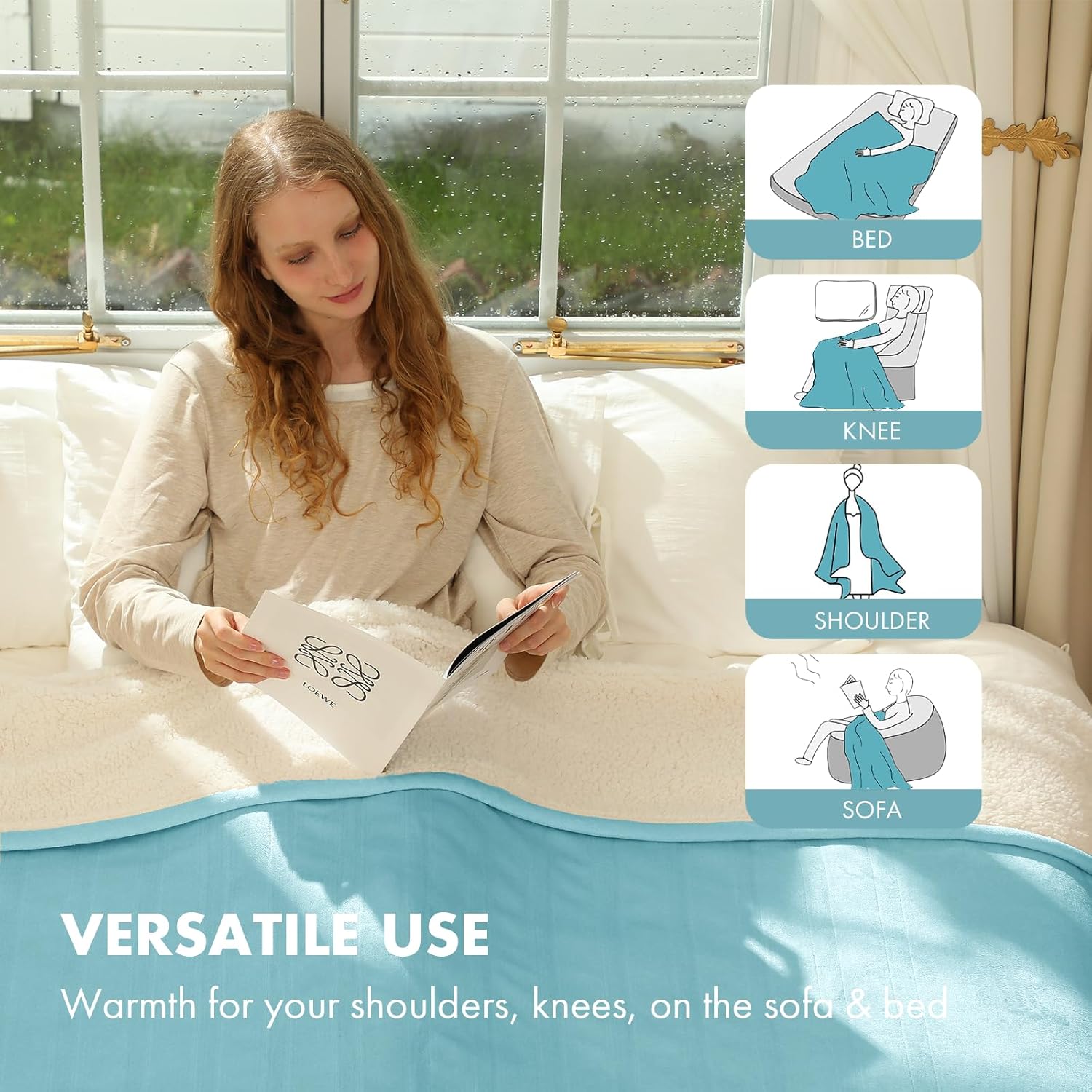 Electric Blanket Twin 62" x 84" - Soft Cozy Flannel Sherpa Heated Blanket Twin with 5 Heating Levels & 10 Hours Auto Off, Ideal Gift for Grandma, Machine Washable and ETL Certified (Blue) - Image 6