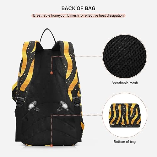 Miniatura 4 de Tenni - Bolsa de raqueta de bádminton grande y resistente con líneas onduladas doradas abstractas, color negro, para deportes, tenis, bádminton,