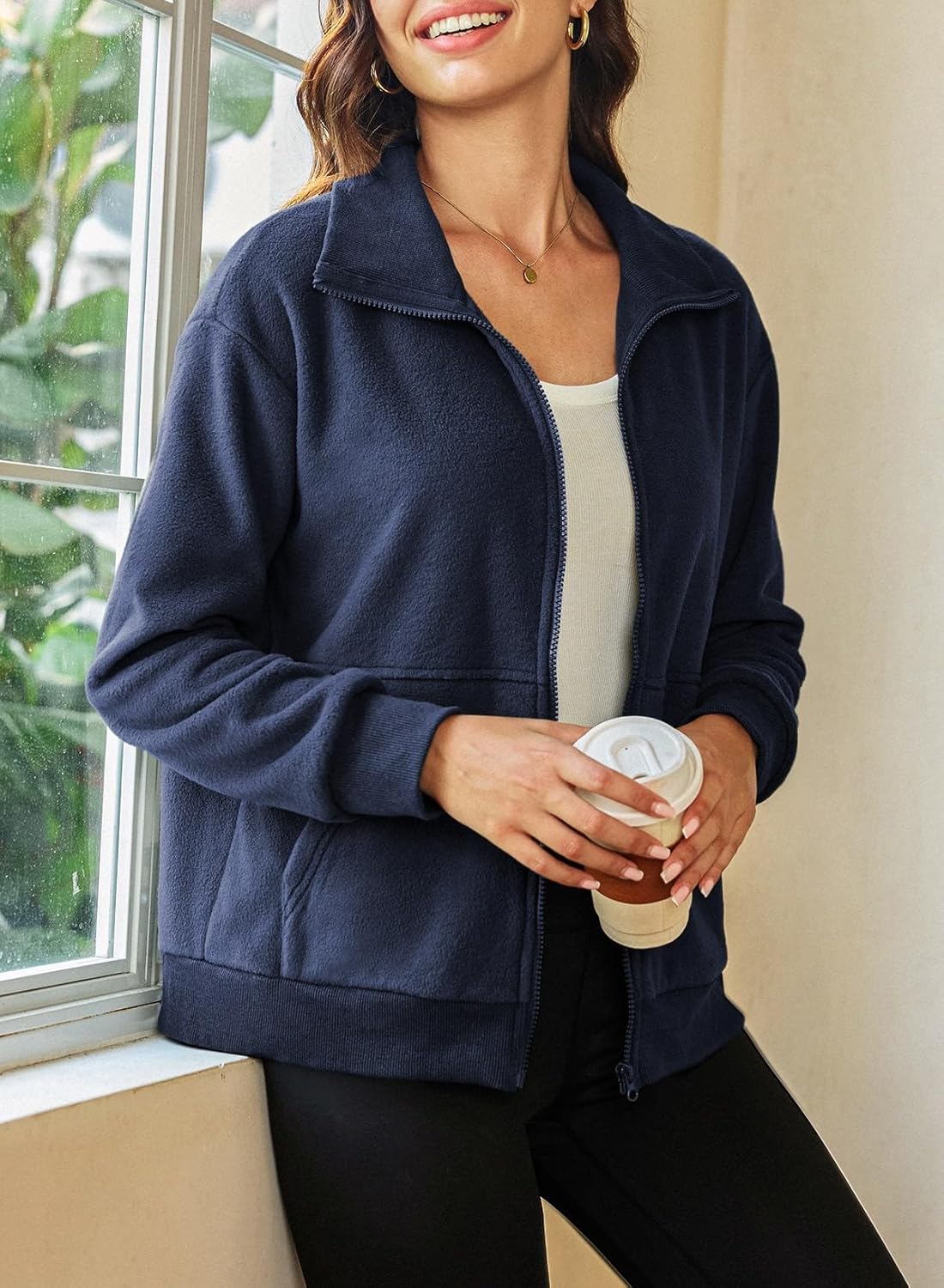 Dokotoo Women's Lightweight Full Zip Soft Fleece Jacket 2025 Casual Sweatshirts Coat with Pockets - Image 4