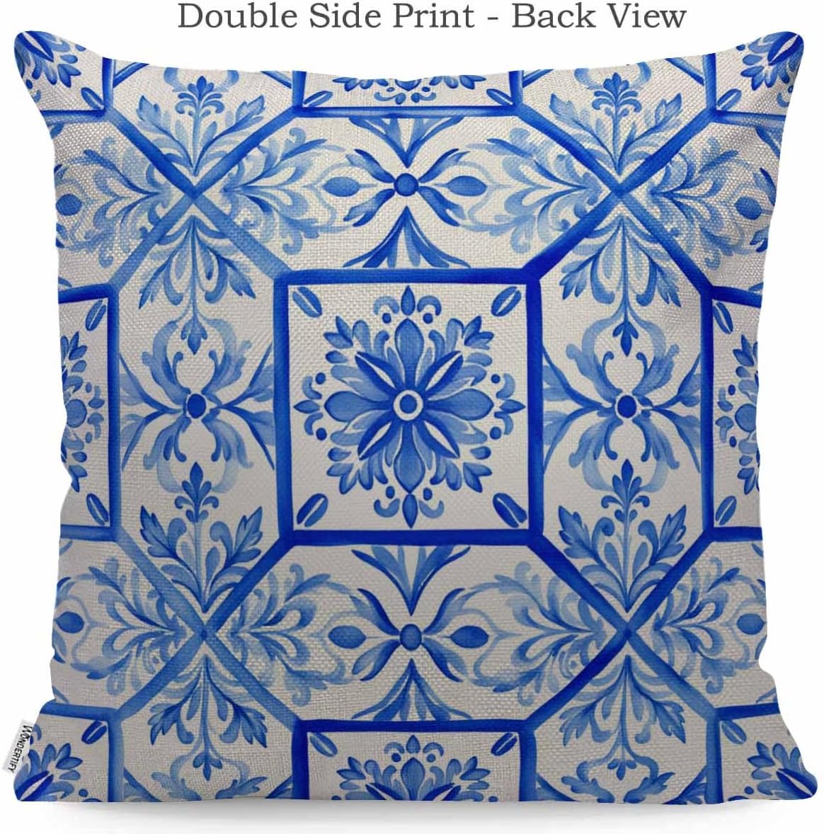 WONDERTIFY Throw Pillow Case Cover Portuguese Azulejo Tiles Talavera Geo Mexican Blue and White Gorgeous Design Soft Linen Pillow Case for Decorative Bedroom/Livingroom/Sofa Cushion Covers 18x18 Inch image 2