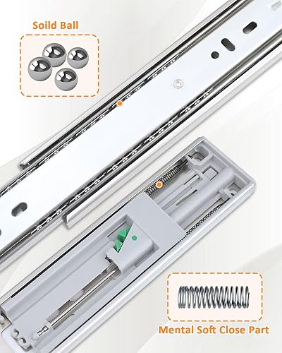 Miniatura 7 de Gobrico Diapositivas de cajón de 22 pulgadas, cierre suave automático, extensión completa, rodamiento de bolas, guías para gabinete de cocina