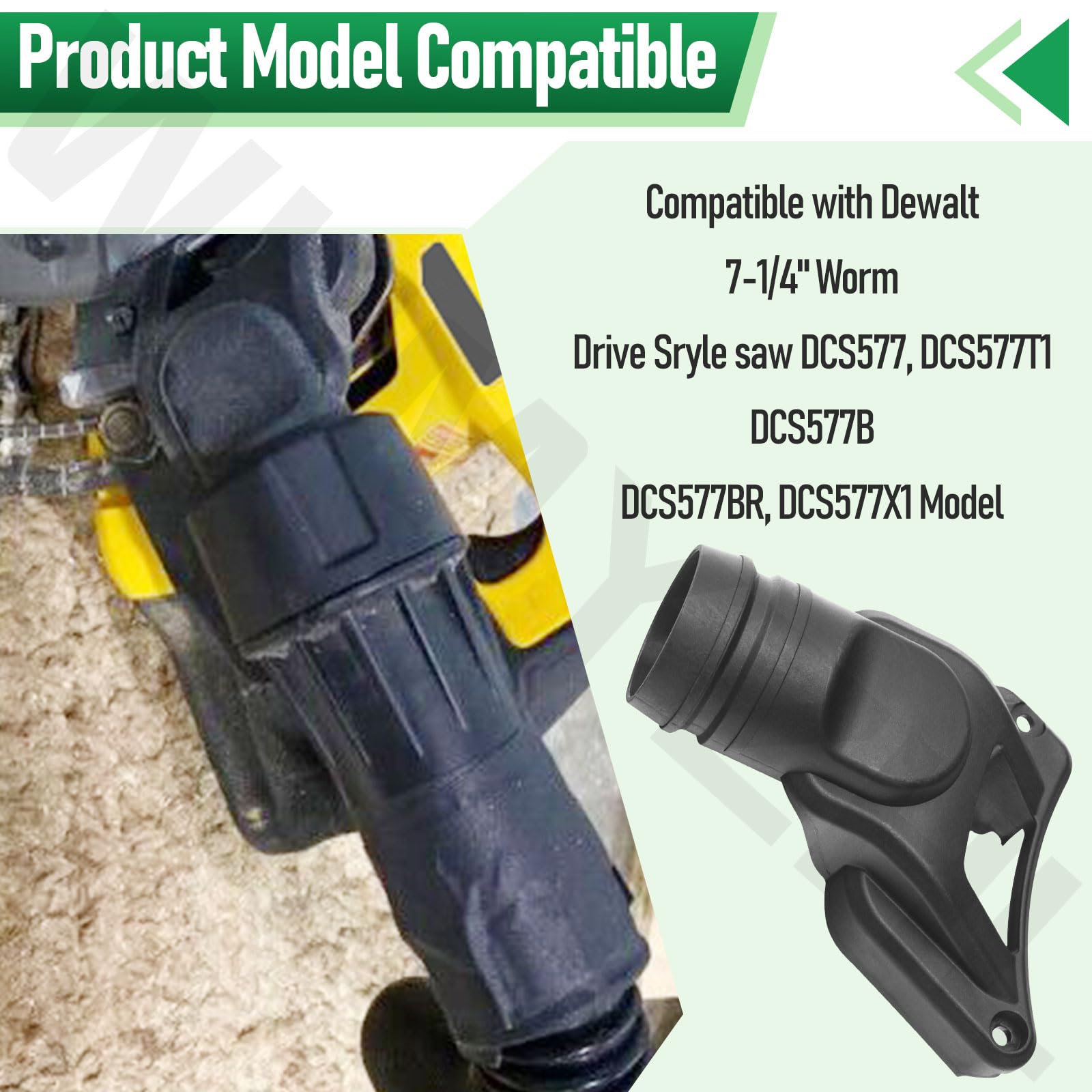 DCS577DC - Adaptador de recogida de polvo para sierra Dewalt de 7-1/4 pulgadas, adaptador de recogida de polvo para mangueras de 1-1/2 pulgadas de diámetro
