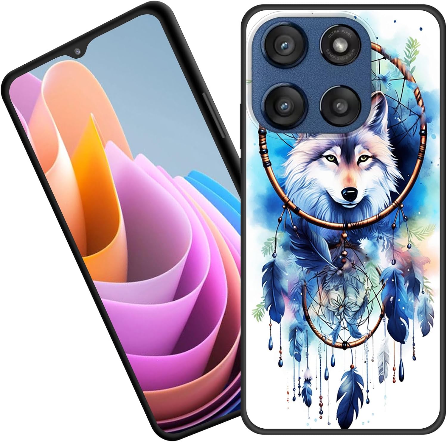 for Moto Edge 2025 Case,Premium Soft Silicone Rubber Full-Body Protective Bumper Case for Motorola Moto Edge 2025,Cool Wolf Dream Catcher