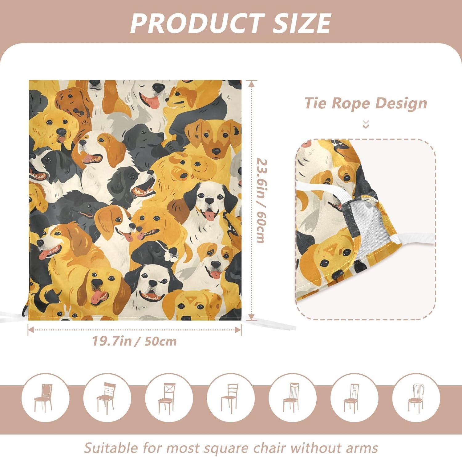 ALAZA Cute Colorful Dogs Chair Back Cover Set of 6, Washable Reusable Removable Chair Slipcovers Decorative Chair Cover for Home Kitchen Wedding Party