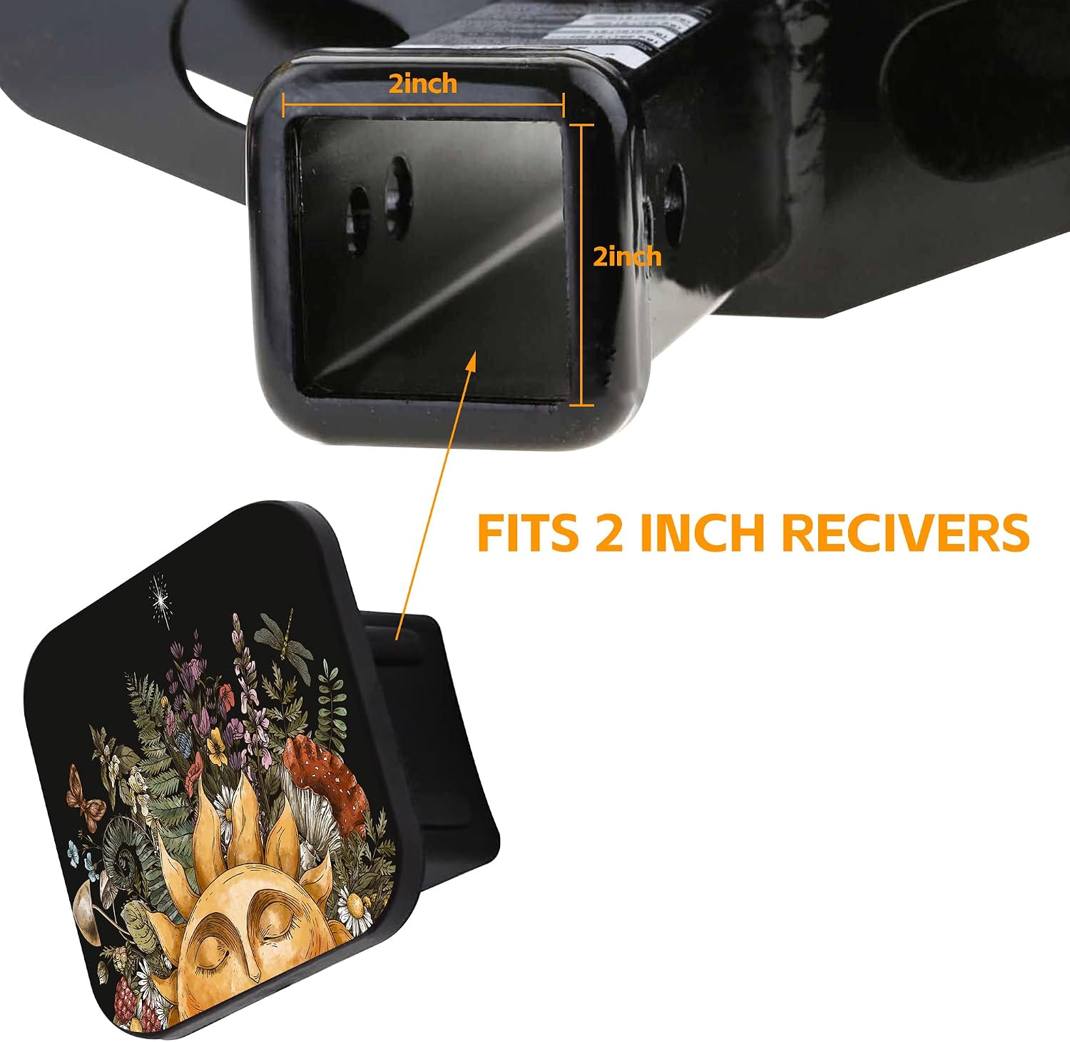 Trailer Hitch Cover, Vintage Sun with Forest Plants Flowers Hitch Cover Rubber Towing Hitch Plug Covers, Square 2 Inch Receiver Tube Plug Cap for Trucks Cars SUVs image 5