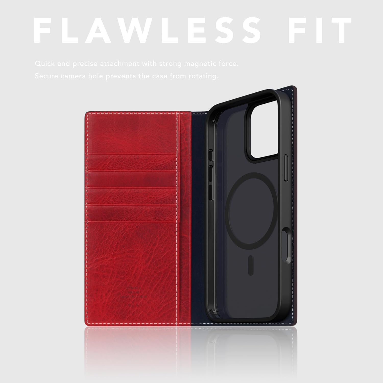 SLG D7 Italian Wax Leather Wallet Case for iPhone 16 Pro Max - [2-in-1] Handcrafted Detachable Diary Style with Magnetic MagSafe Back Cover, Gift Box Included (Red)