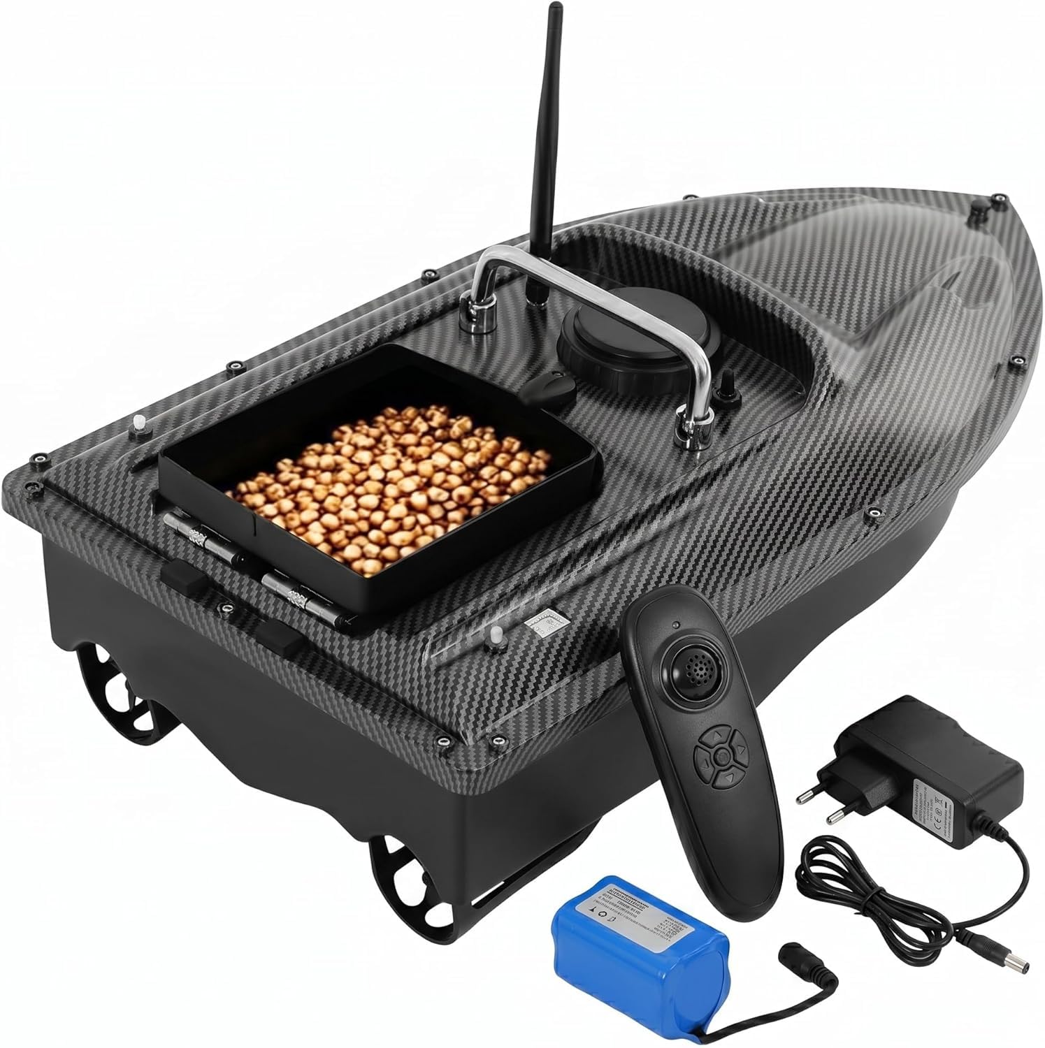 500m Futterboot Angeln Ferngesteuertes Köderboot, Angelköderboot mit LED-Licht, 1.5KG Beladung Nachtangeln Köderboot mit Großem Köderbehälter Wiederaufladbares Automatisches RC Boot