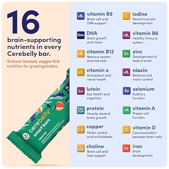 Cerebelly Organic Smart Bars, Apple Kale, 16 Brain Nutrients, 40ct