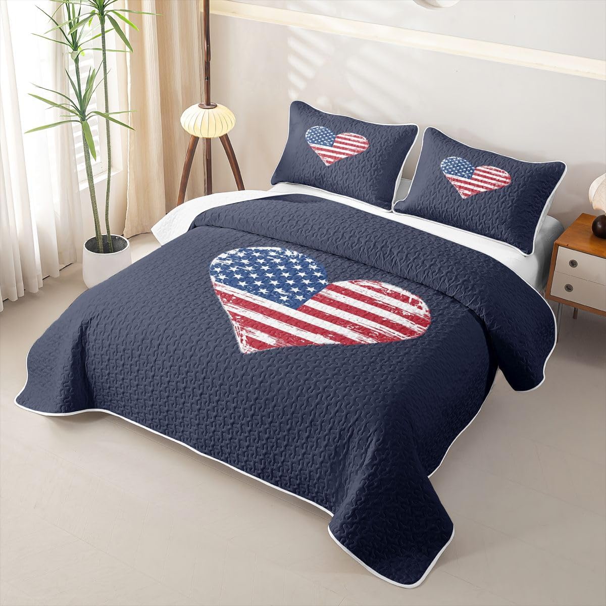 Feelyou American Flag Anniversary Quilt Set King Size for Kids Boys Girls