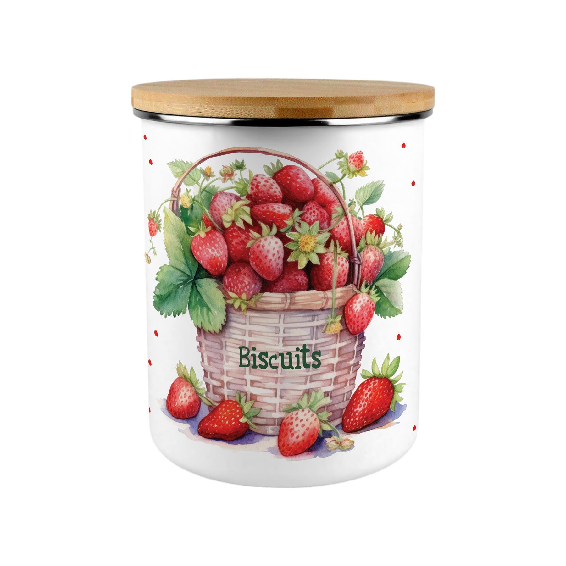 Extra Large Enamel Biscuit Canister - Strawberry Basket Food Storage Jar Gift