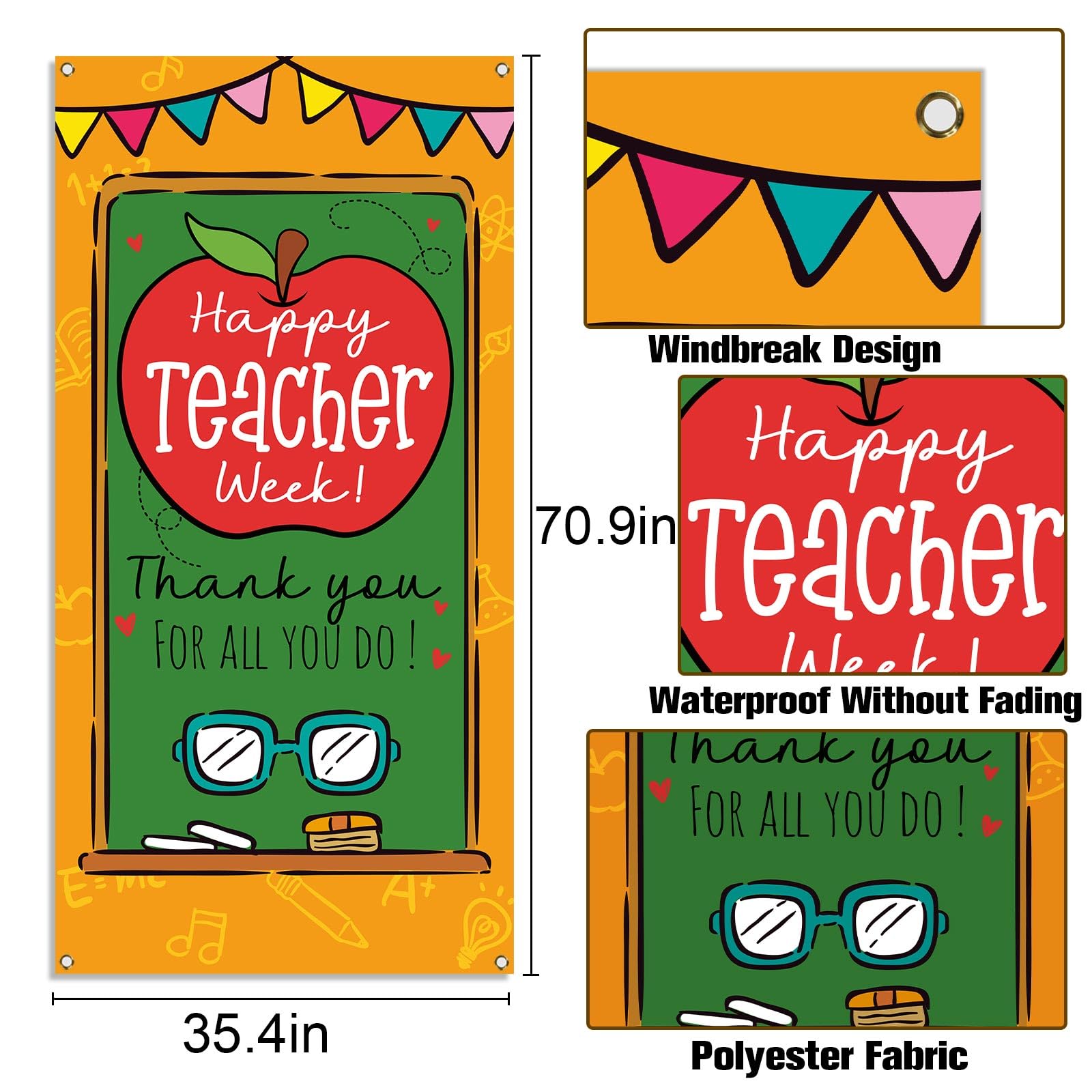 Sunwer Couverture de porte Happy Teacher Week May Thank You Teachers Décoration école salle de classe
