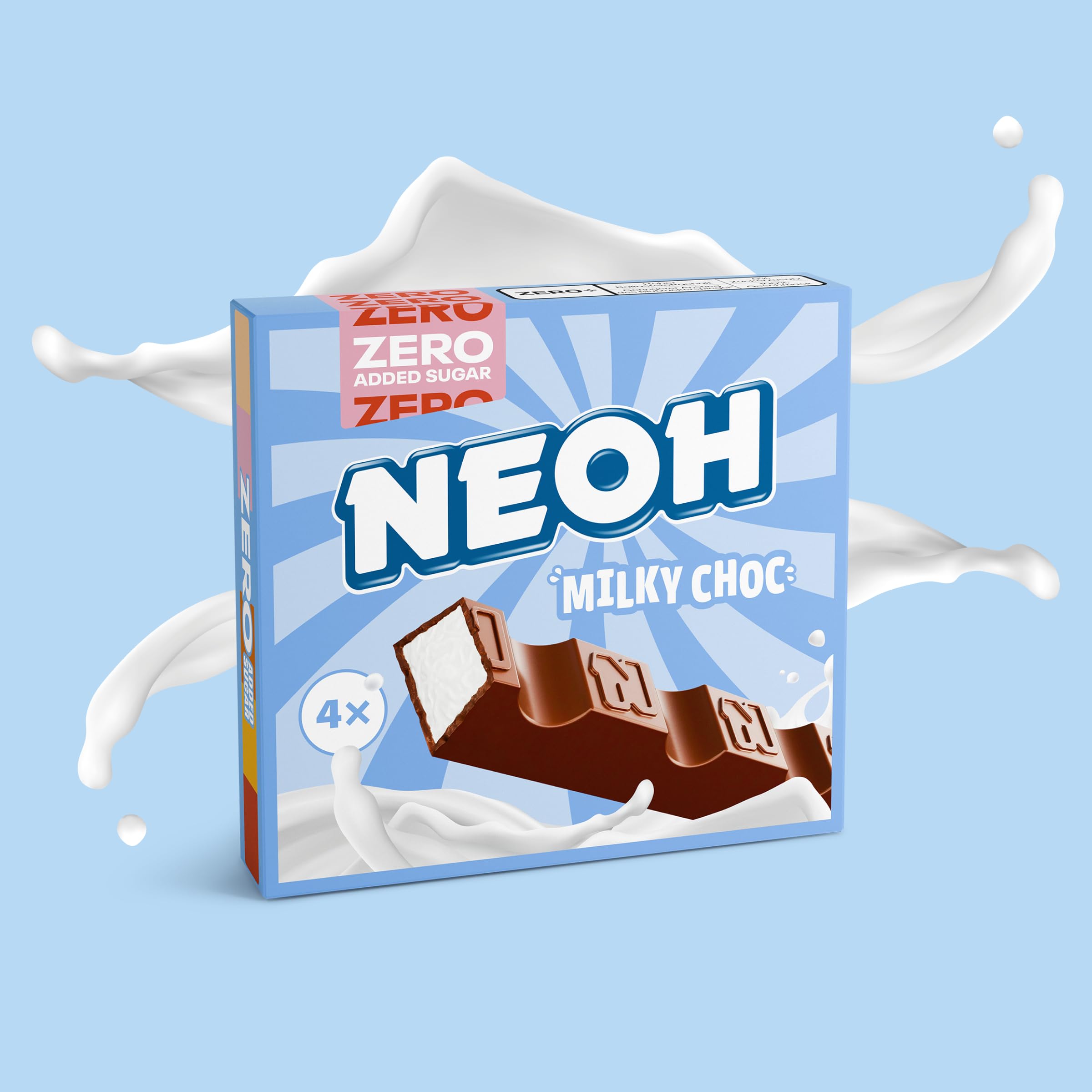 NEOH Milky Choc Riegel, Milchschokoladenriegel ohne Zuckerzusatz mit cremiger Milchfüllung, ballaststoffreicher Snack, 56 kcal pro Riegel, für Low-Carb-Ernährung geeignet, vegetarisch, 20er-Pack