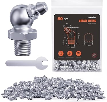 TRILINK M6 Zerk Grease Fittings, Metric Grease Nipples with 45-Degree Angle, Grease Fittings Kit with Wrench for Quick Installation Ideal for Automotive, Agricultural & Industrial Machinery 50pcs