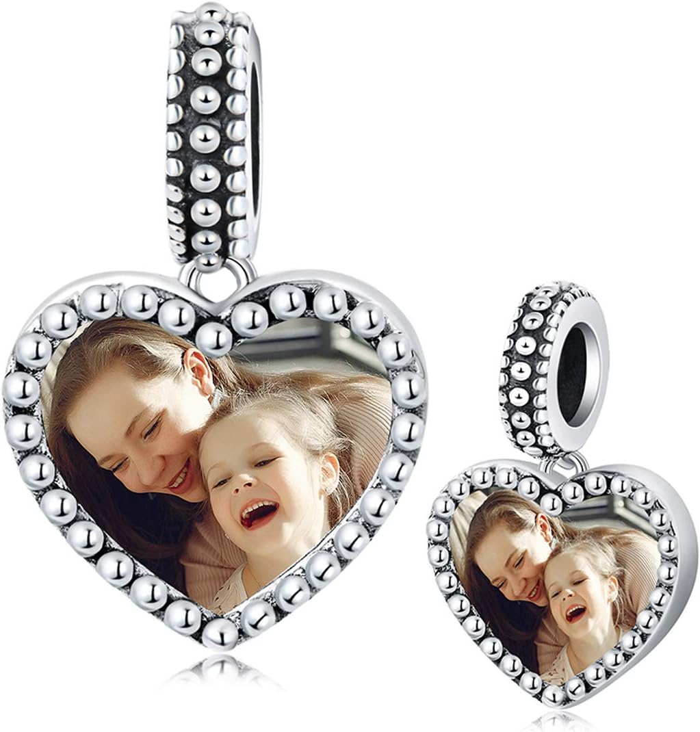 LONAGO Personalized Photo Charm for Charm Bracelet, Customize Picture Charm Sterling Silver Gift for Women