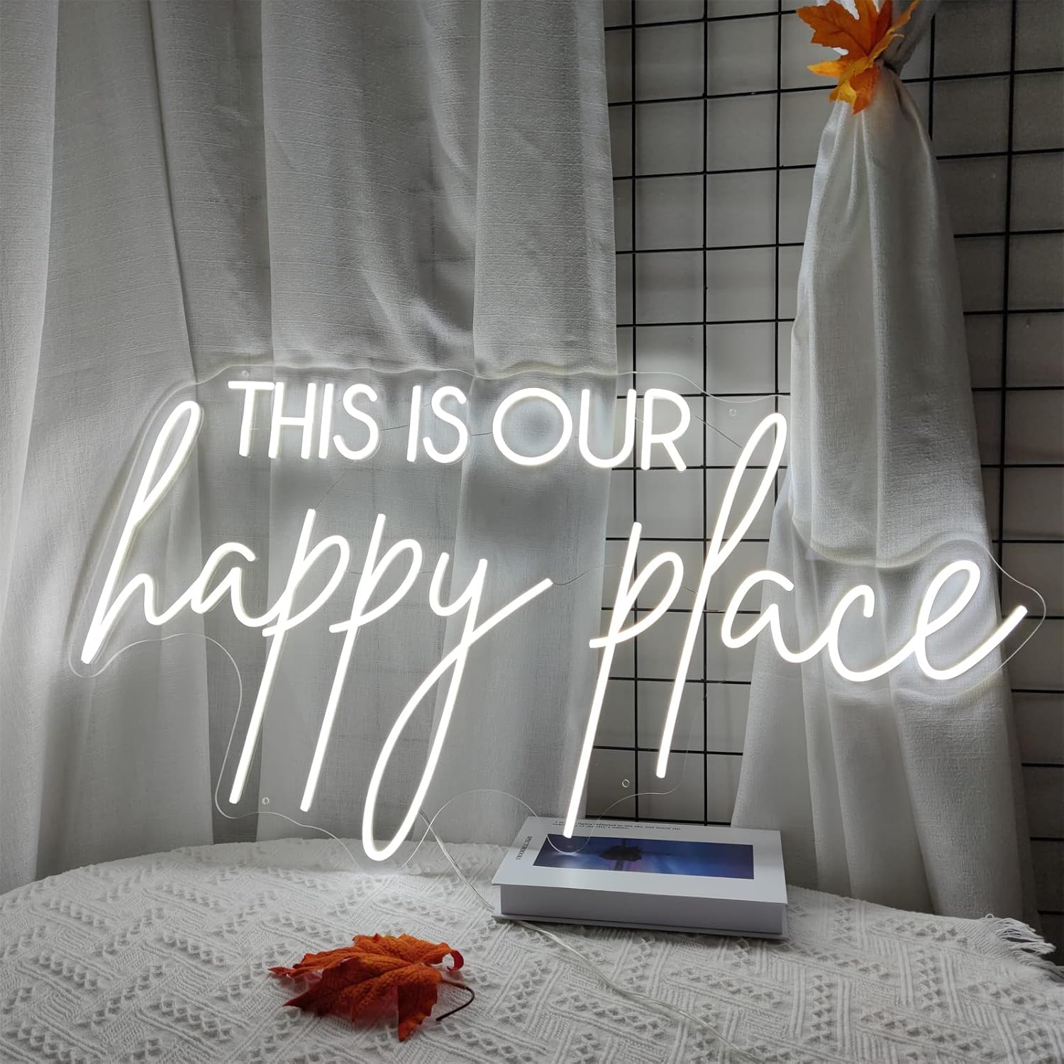 This is our Happy Place Neon Sign for Wall Decor,Led Signs,Decoration Neon Lights for Party Family Wall Decor Cute Neon Signs Engagement Birthday Wedding Party,SIGNVIA,Size:50 * 27.4cm
