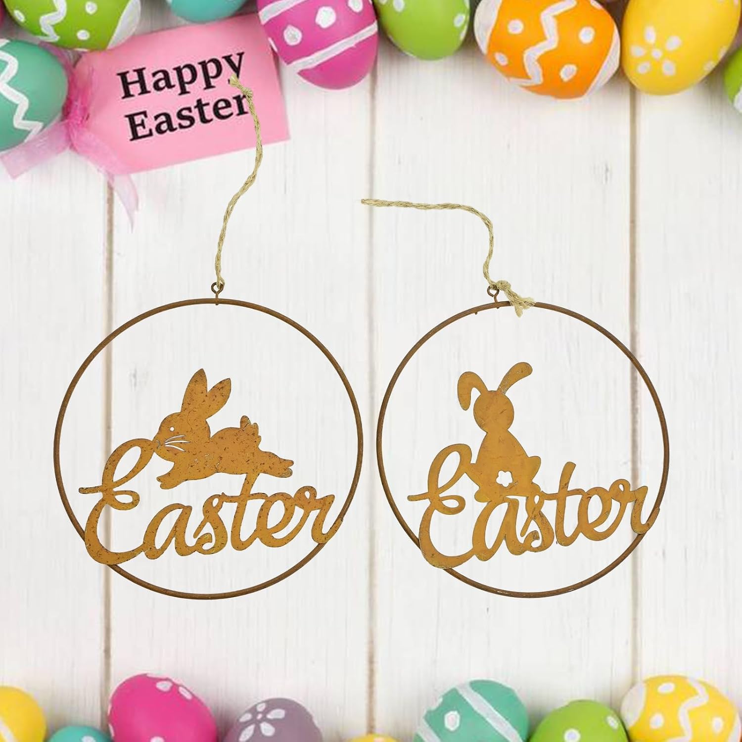 2Pc Bunnies Easter Door Sign Hangings Decoration Wall Hanger For Farmhouse Home Decorations Easter Decor