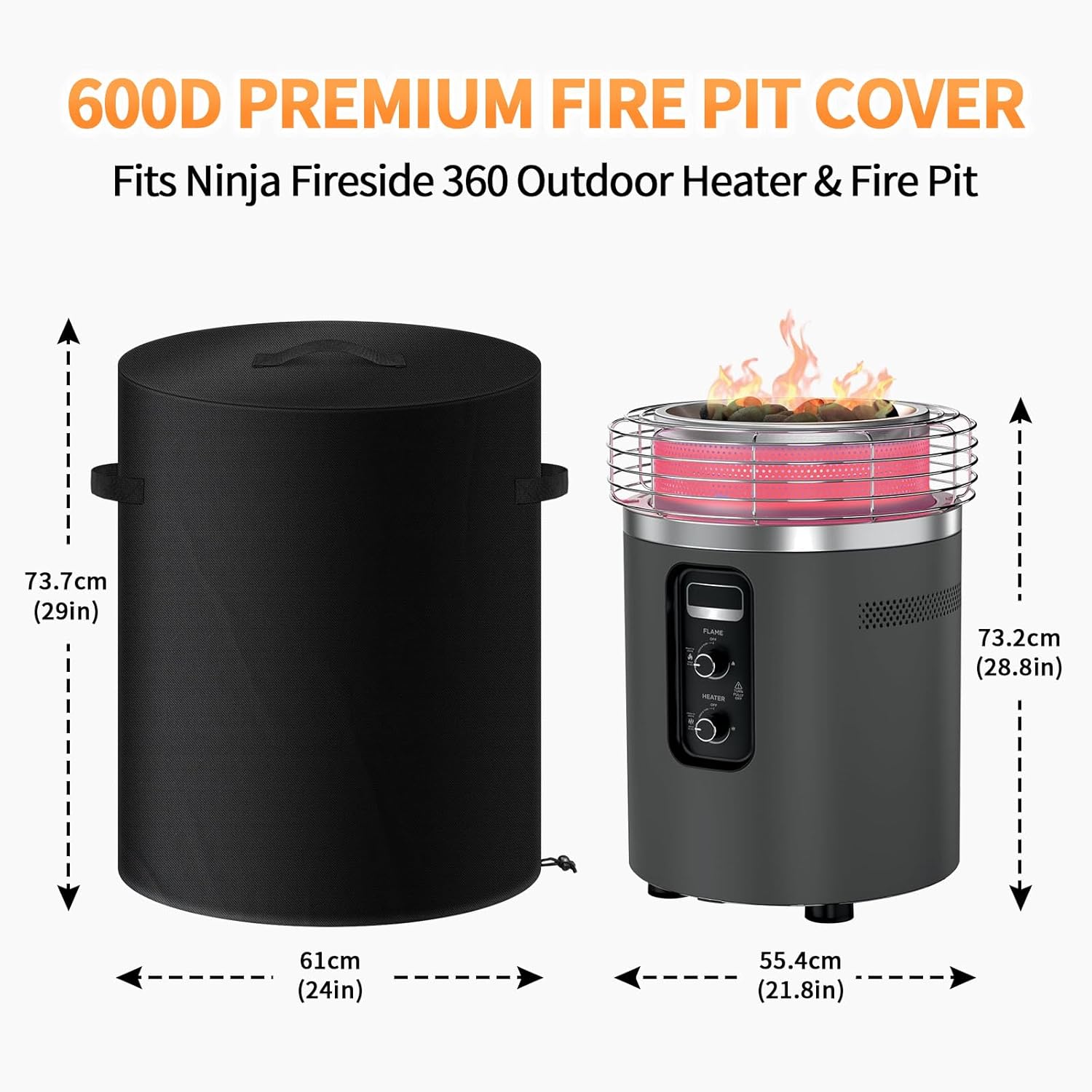 Fire Pit Cover for Ninja Fireside360, 600D Oxford with PVC Backing, Water-Resistant Dust/Leaf Protection, Dual Handles, Dual Drawstring Hem — Fits for Fireside360 Fire Pit/24 D x 29" H