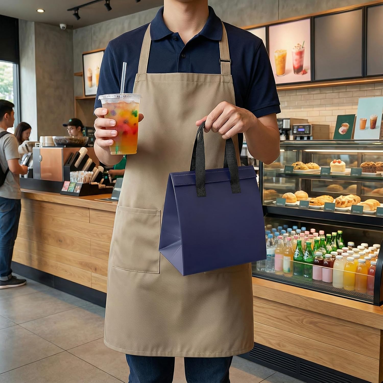 50 Pcs Insulated Take Away Bags Bulk, Disposable Cooler Bag, Insulated Take Out Bag for Coffee Milk Tea Hot Cold Frozen Food Delivery, 9.45 x 6 x 9.45 Inches(Deep Blue)