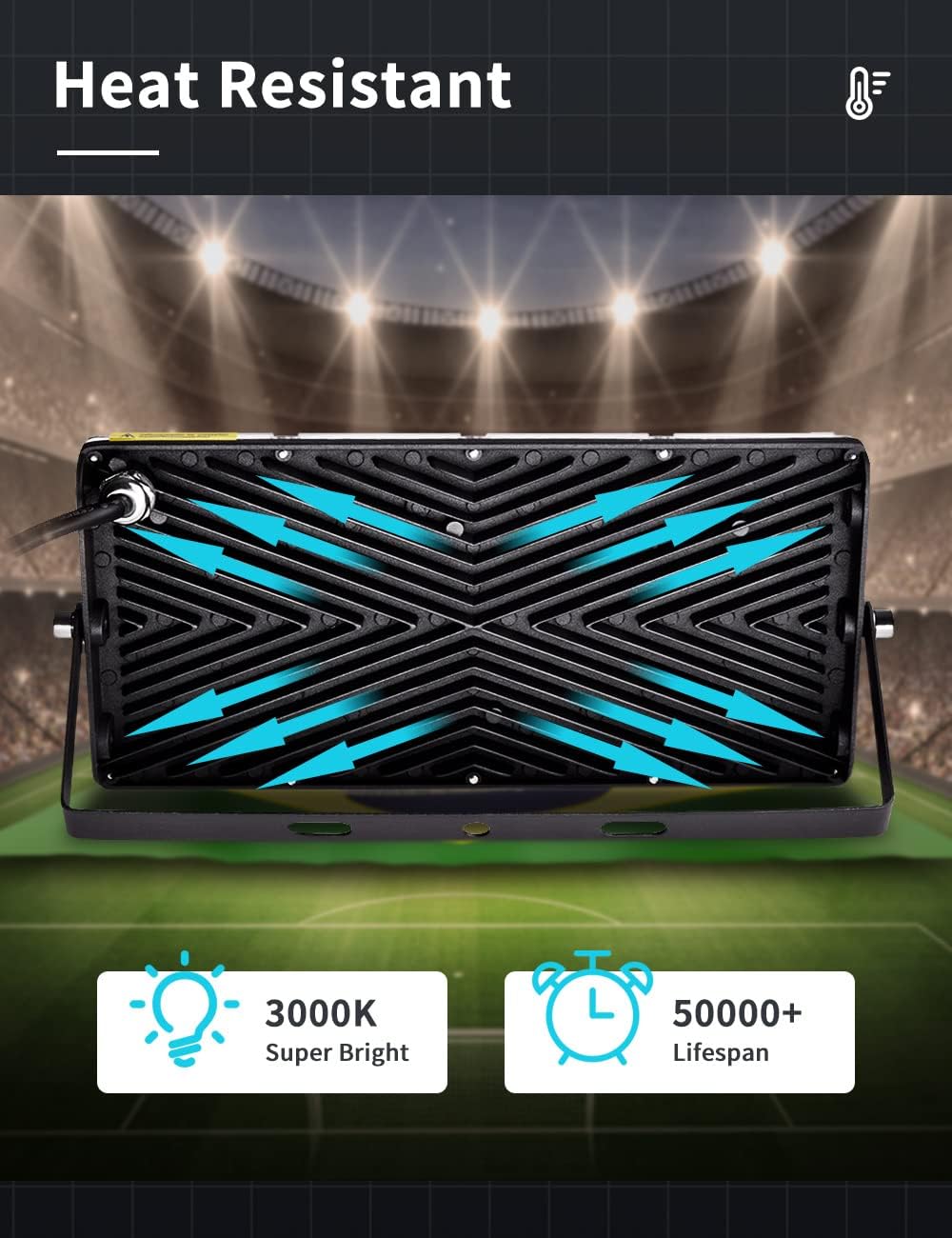 papasbox 6pcs 100W LED Flood Light Outdoor,8000LM Outdoor Security Lights,3000K Warm White led Stadium Lights,IP65 Waterproof Outdoor Lighting for Stadium Lawn Arena Yard Garage