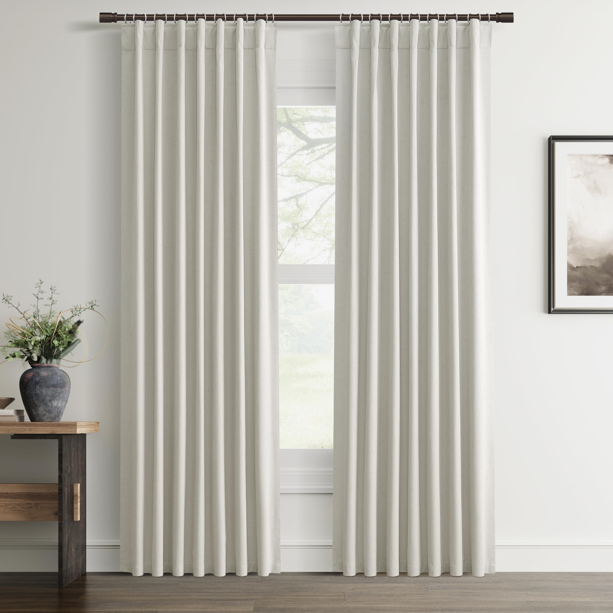 Hokibero Living Room Curtains 84 Inches Length Faux Linen Room Darkening Curtain for Bedroom Boho Full Blackout Soundproof Thermal Insulated Drapes