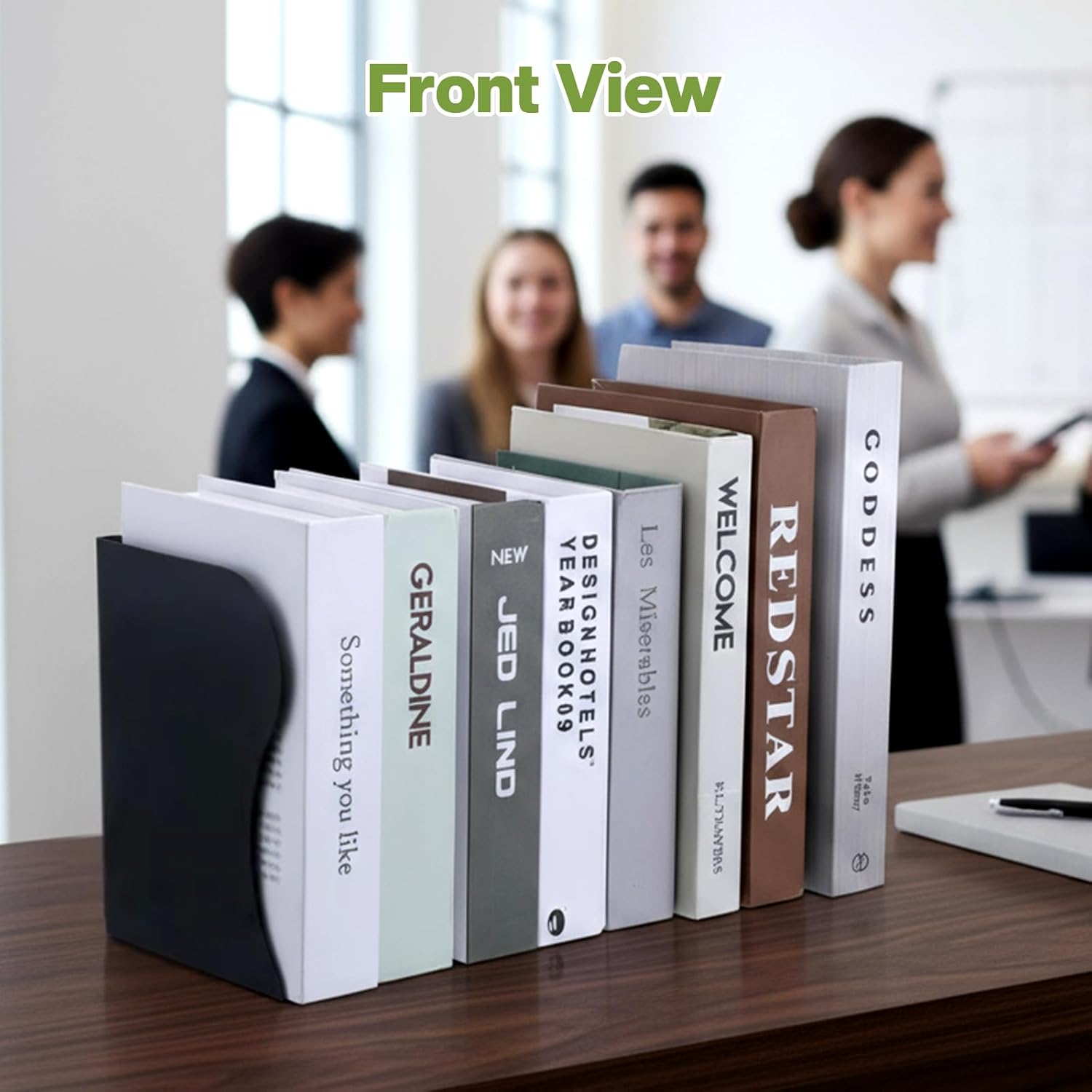2PCS Heavy Duty Metal Bookends, Adjustable Book Organizer for Shelves & Desk with Non-Slip Pads, 3 Compartments, Extends up to 19 inches, Office & Home Use (Black)
