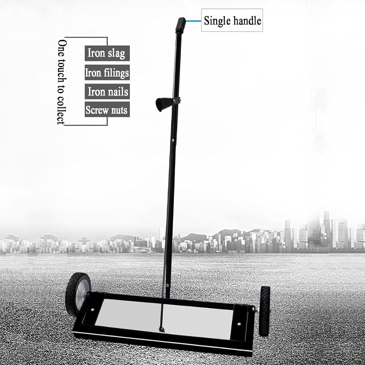 25.7" Rolling Magnetic Sweeper with Wheels, Large Magnet Pickup Lawn Sweeper, 180° No Blind Spots Pick Up, with Telescoping Handle, Can Release Metal Materials, Easy Cleanup of Workshop Garage Yard