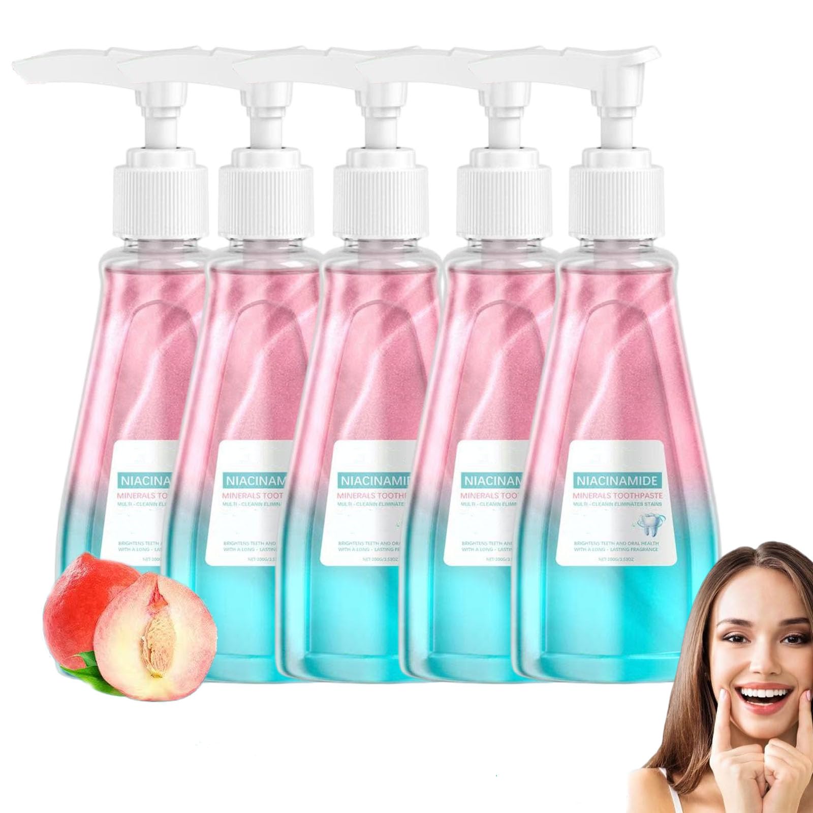 Dentifricio sbiancante alla niacinamide, gel sbiancante alla niacinamide per denti sensibili e alito fresco, dentifricio per rimozione macchie naturale, delicato, ripara e protegge (5 pezzi)