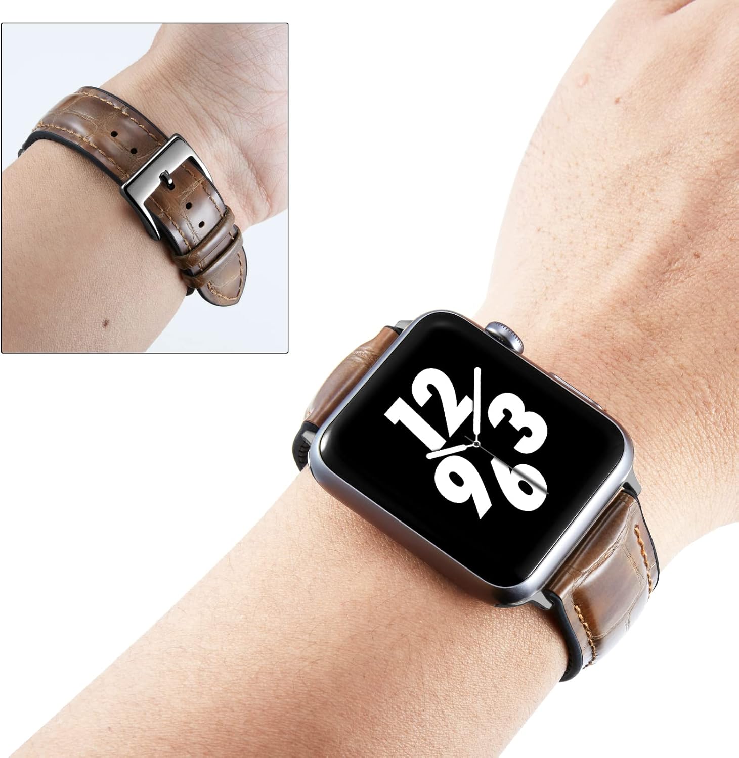 BINLUN Compatible with Apple Watch Bands 49mm 46mm 44mm 45mm 42mm 41mm 40mm 38mm Alligator Leather and Silicone Hybrid Replacement Strap for iWatch Ultra SE Series 11/10/9/8/7/6/5/4/3/2/1