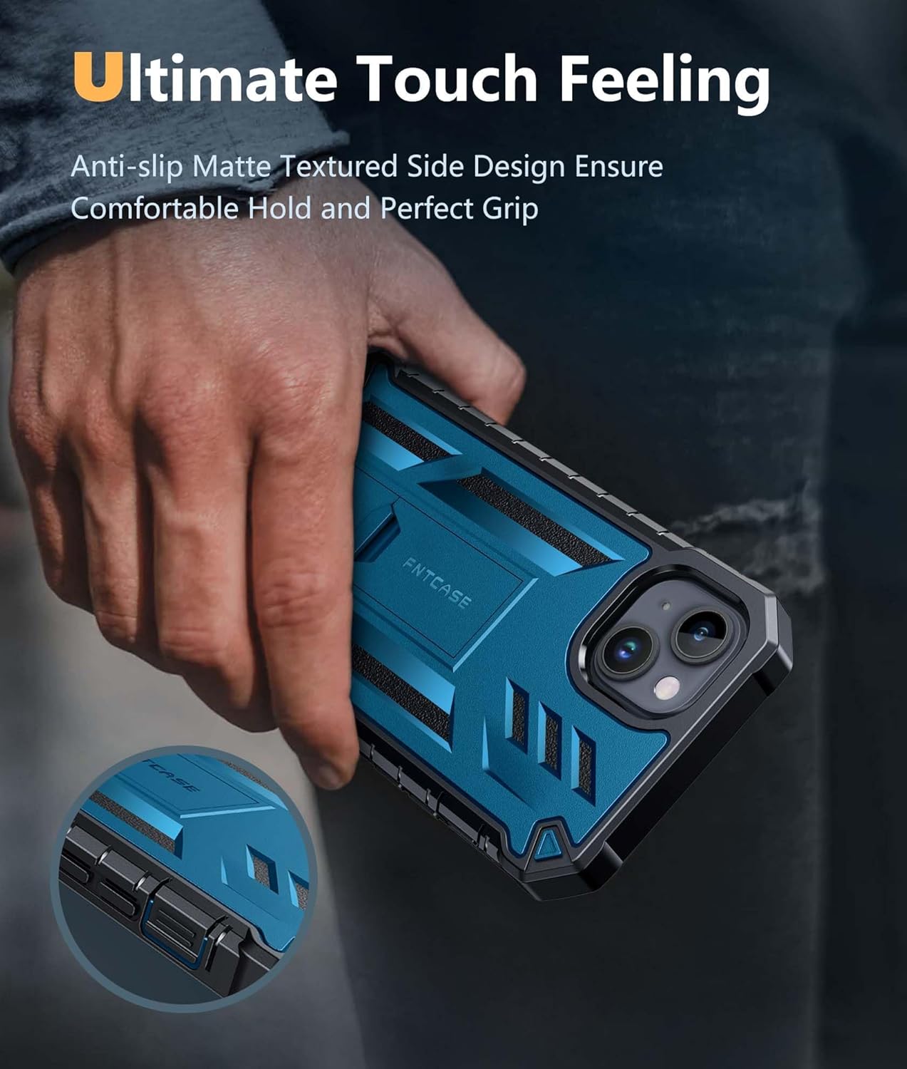 FNTCASE for iPhone 15 Plus Case: for iPhone 14 Plus Case Military Grade Rugged Cell Phone Cover with Kickstand | Shockproof TPU Protection Bumper Matte Textured Design 6.7 inches (Blue) - Image 7