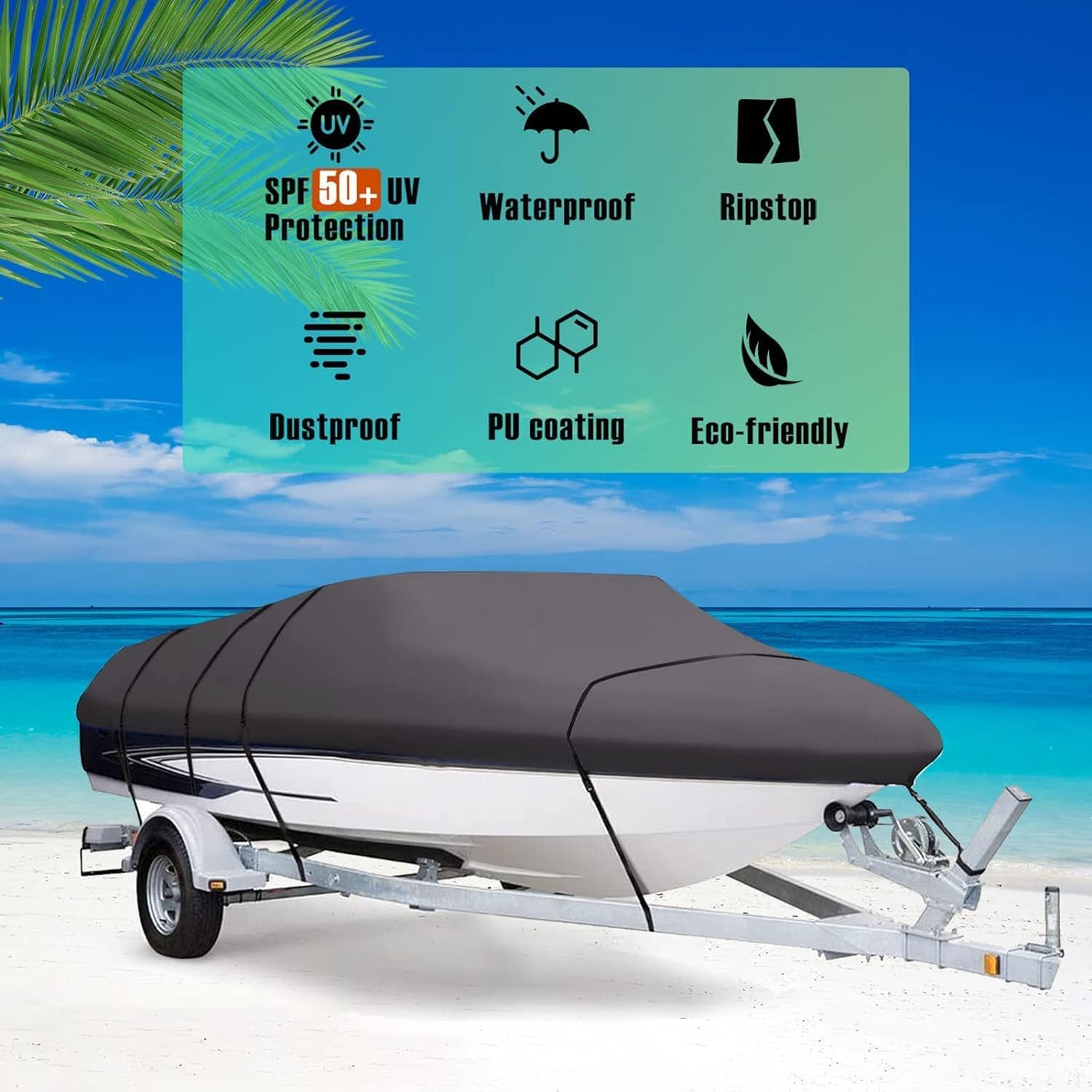 Telo copribarca, Tenda da Esterno, trasportabile, Resistente al Sole, 600D, di qualità Marina, Compatibile con Bass Boat Bayliner Tri-Hull V-Hull (Grigio)