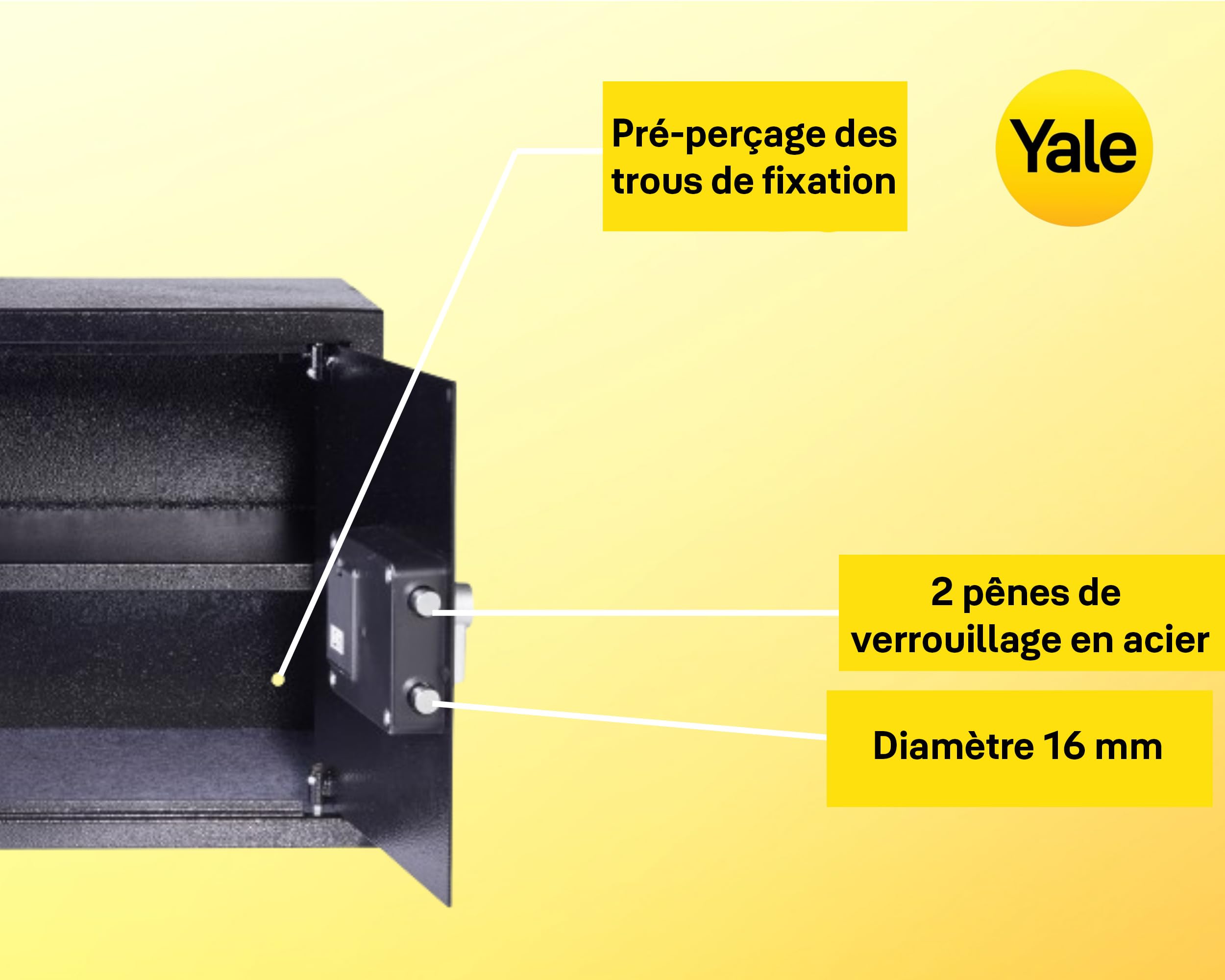 Yale Coffre-fort Électronique - Large 40L - Serrure 100 000 combinaisons, verrou électronique code 3 à 8 chiffres - dimensions 39x35x36cm YSV/390/DB2