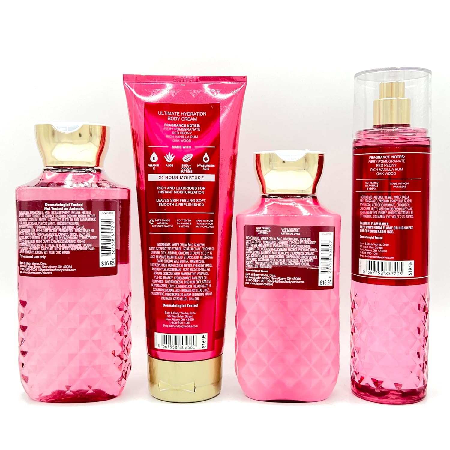 Forever Red 4-Piece Deluxe Bundle ~ Body Wash, Ultimate Hydration Body Cream, Daily Nourishing Body Lotion and Fine Fragrance Mist ( pakaging varies)