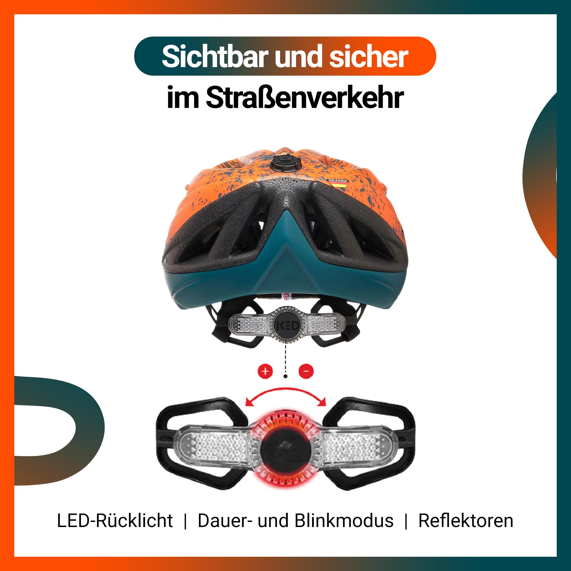 Street Jr Pro Kinder- und Jugend-Fahrradhelm mit LED Rücklicht, 300g, Made in Germany, Maxshell-Technologie, K-FIT Anpassung