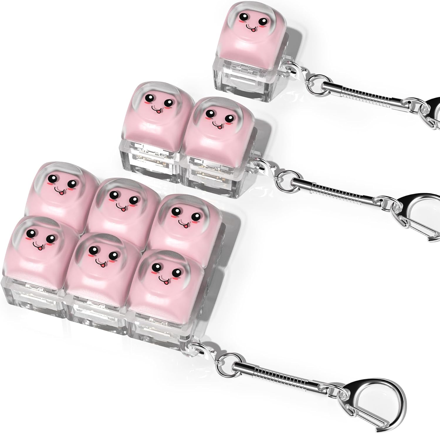 2 Pcs Keyboard Fidget Toy. Stress Relief Clicker Fidget Keyboard, Boost Focus and Calm Anxiety for Library Office HOM（Transparent Base+Pink Cap）