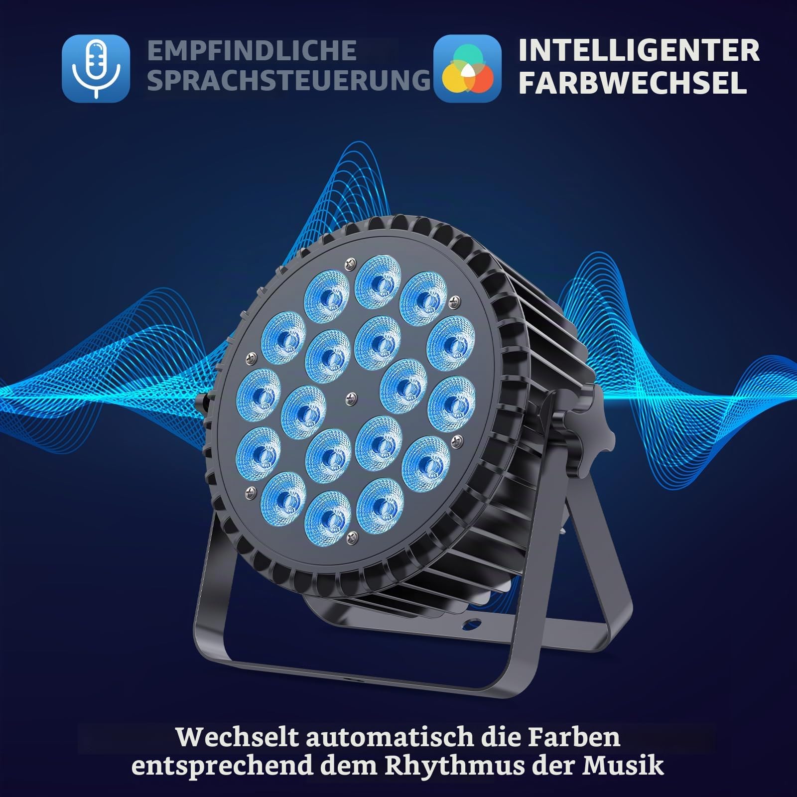 RGBWA+ UV 18 LED Par Strahler, 200W Bühnenlicht Scheinwerfer 7/10CH Discolicht Partylicht mit Stroboskop und Sound Aktivierung für Show Bar Party Hochzeit Halloween