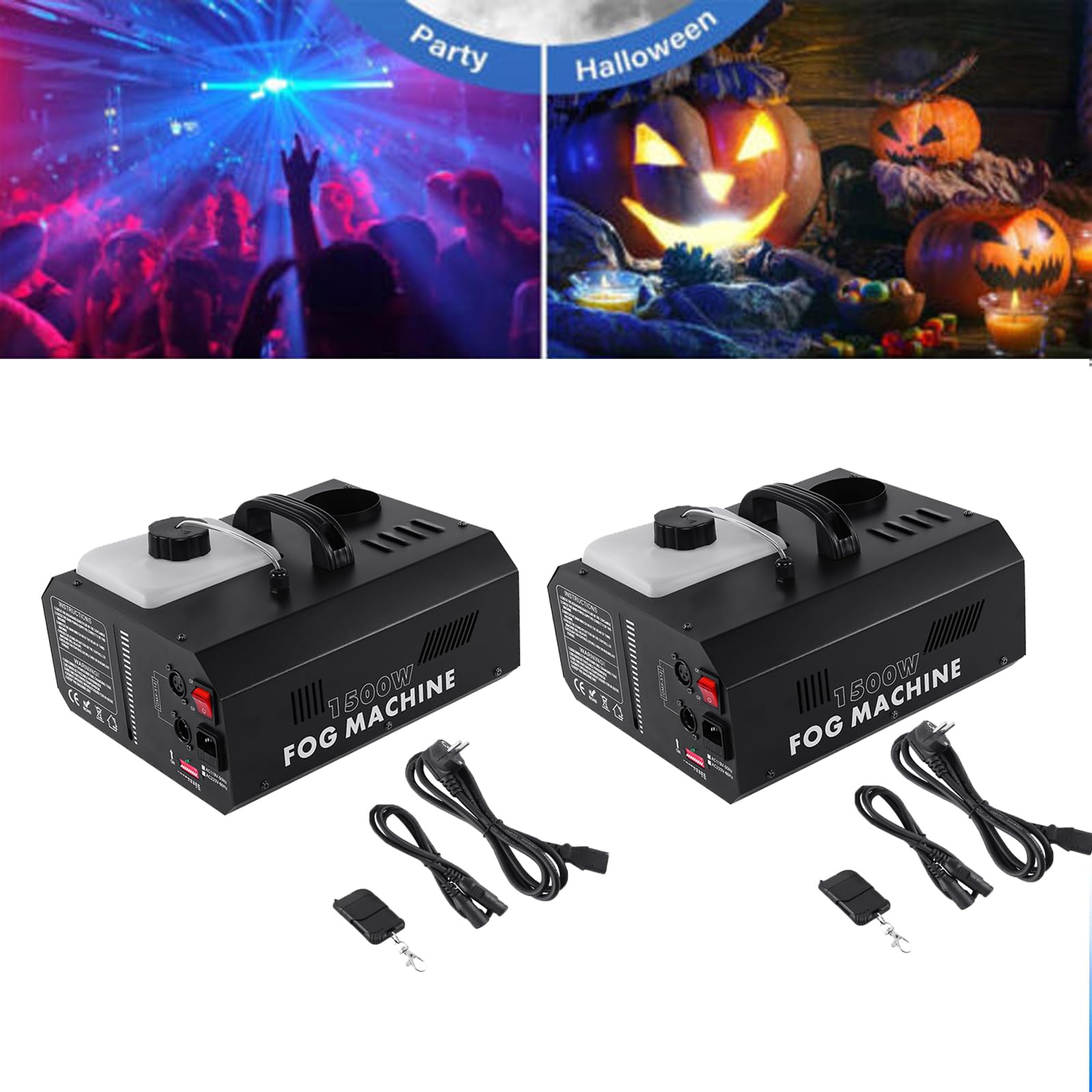 Ridgeyard 2 CONFEZIONI macchina del fumo da 1500W con telecomando wireless DMX macchina del fumo per matrimonio, festa, teatro, Halloween, Natale, e serbatoio da 2L, copertura nebbia portata 10-100 mq