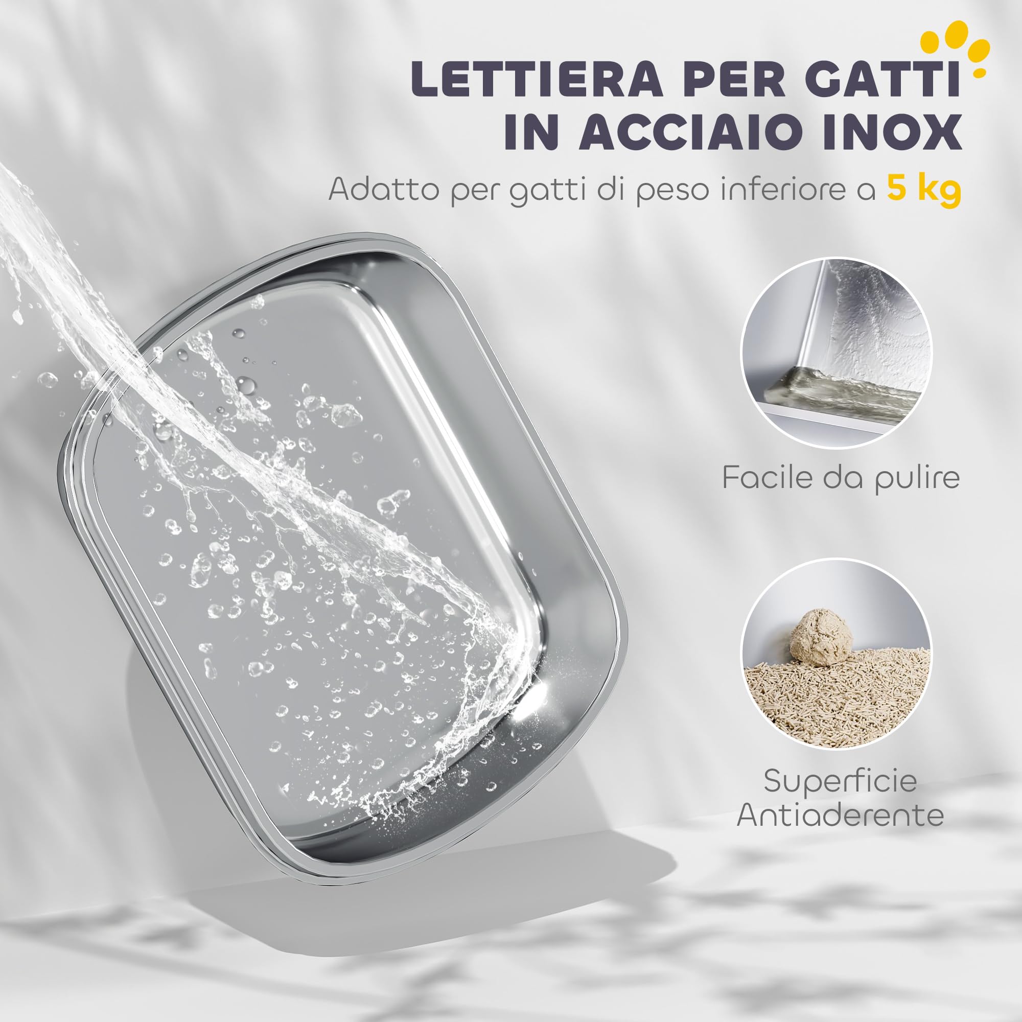 PawHut Lettiera per Gatti Chiusa a 2 Ingressi con Deodorante e Paletta, Lettiera per Gattini in Acciaio Inox, ABS e PP, 52.4x41.3x39.8 cm, Bianco