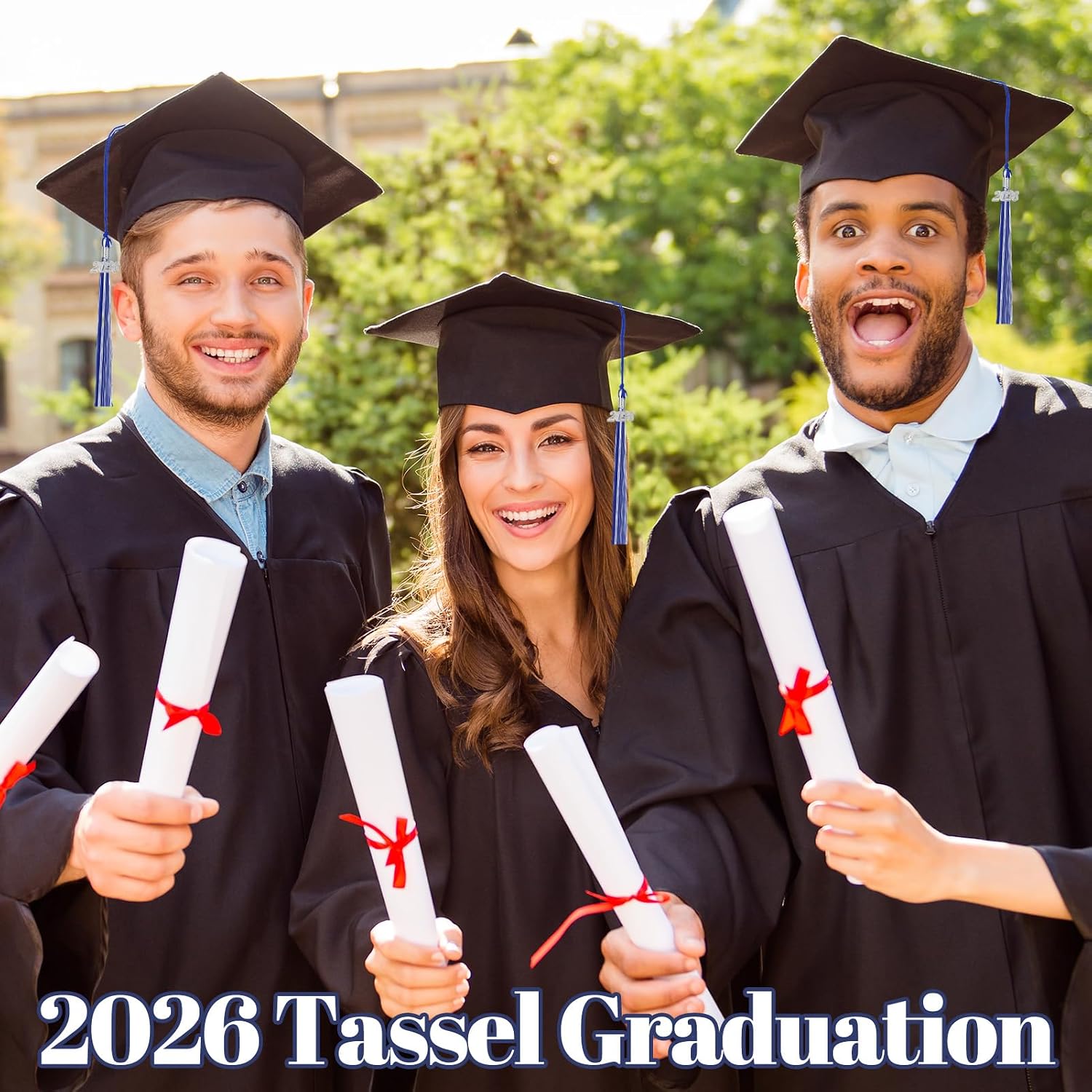 24 Pieces 2026 Graduation Tassel, Graduation Cap Tassels Decoration with 2026 Year Gold Date Charms, Grad Gifts for 2026 Year Grad Ceremonies Souvenir, Blue White